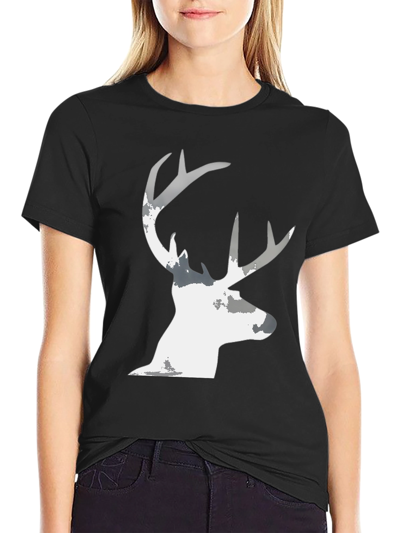 Black Men's Black T-Shirt with Deer Silhouette Graphic view 2
