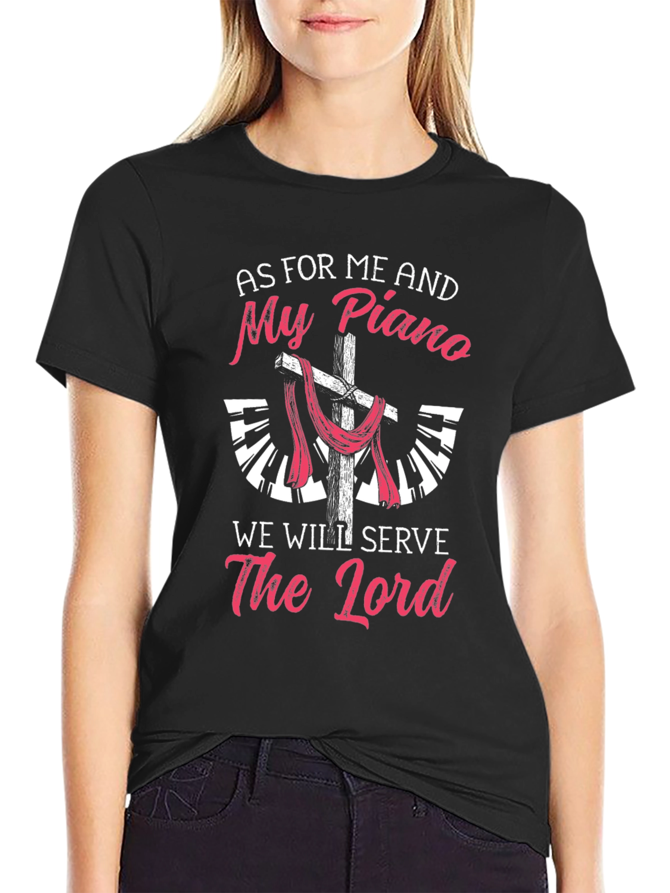Black Piano & Faith T-Shirt - Christian Musician Tee view 2