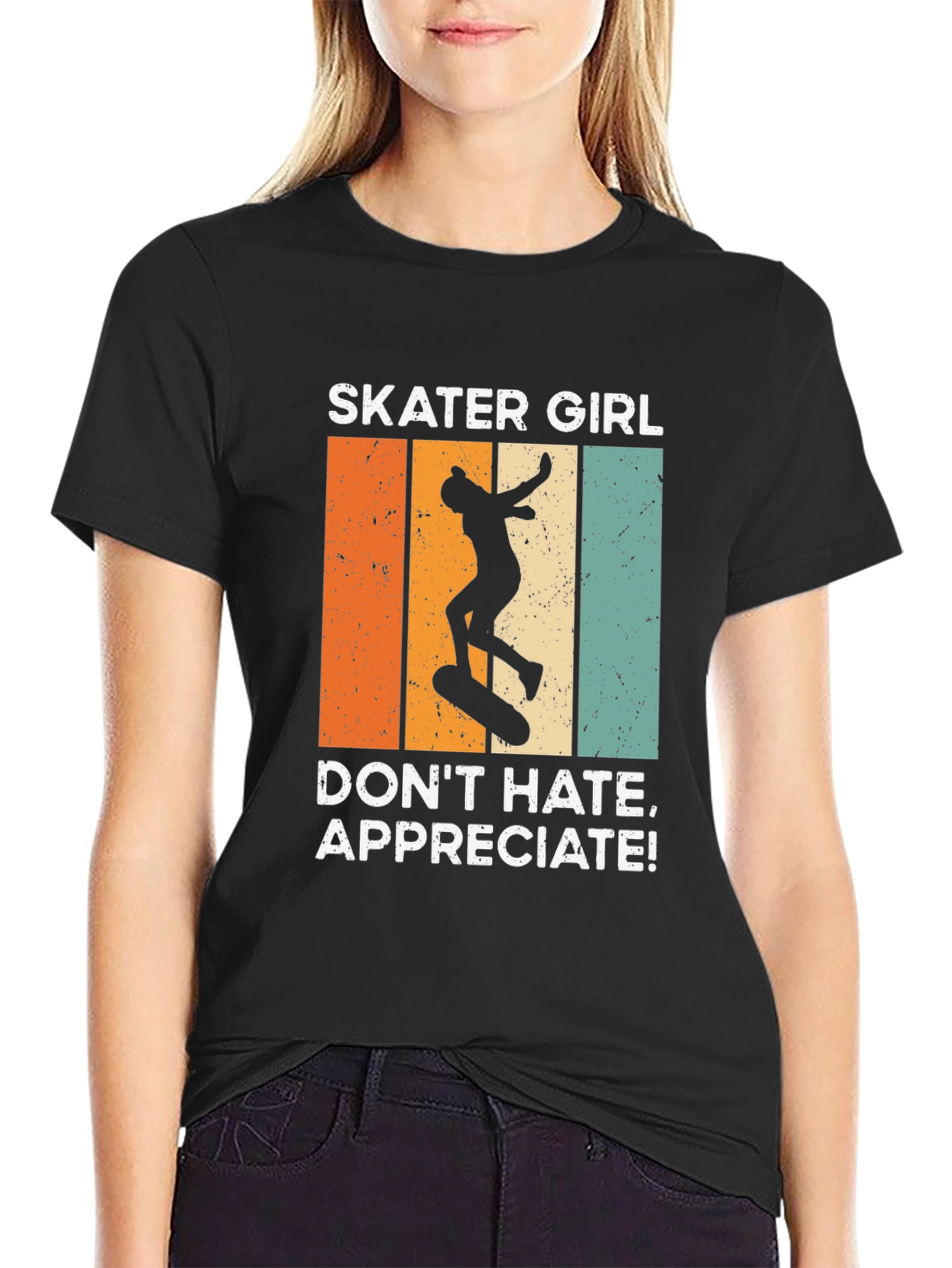 Black Skater Girl T-Shirt: Don't Hate, Appreciate! view 2