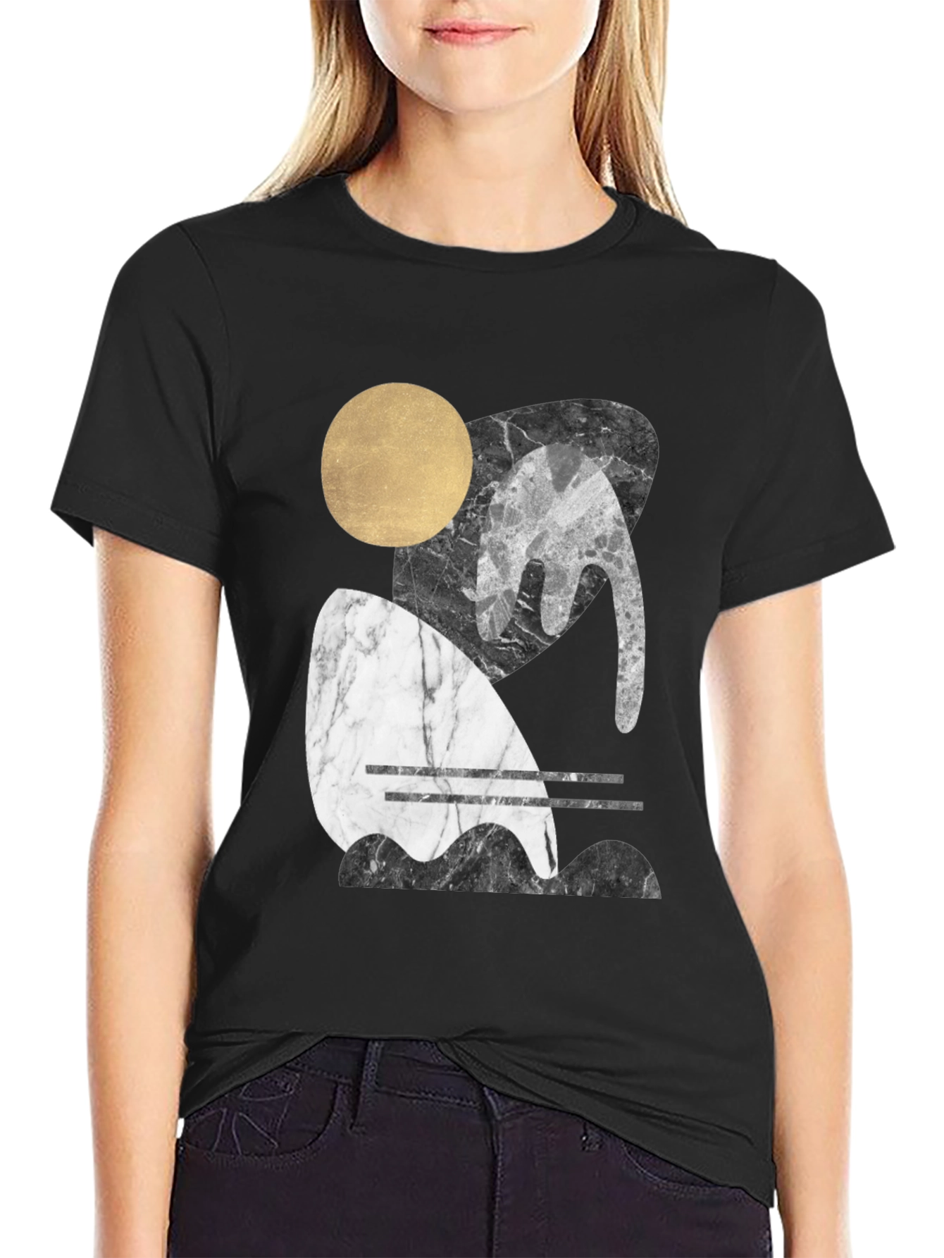 Black Modern Abstract Graphic T-Shirt view 2