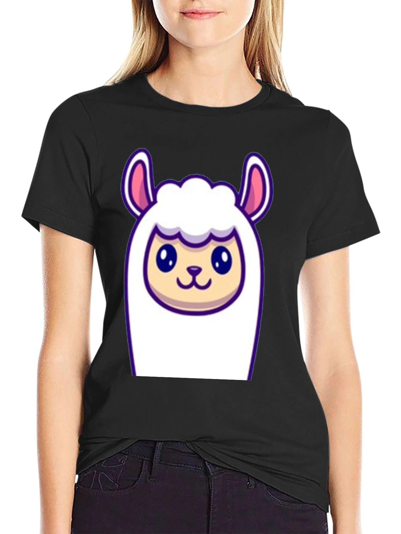Black Cute Llama Graphic Tee - Soft Black T-Shirt view 2