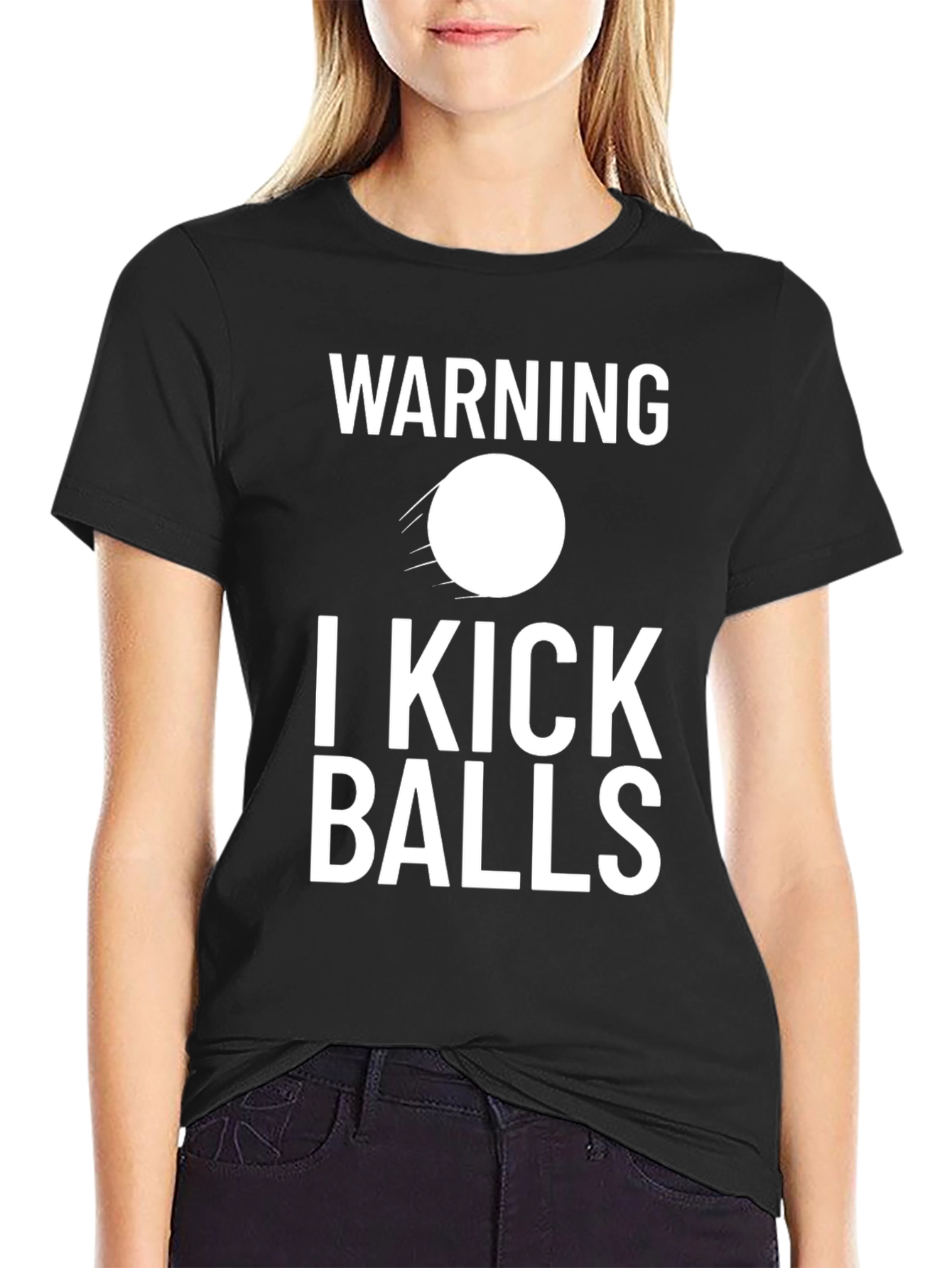 Black Warning: I Kick Balls T-Shirt Funny Graphic Tee view 2