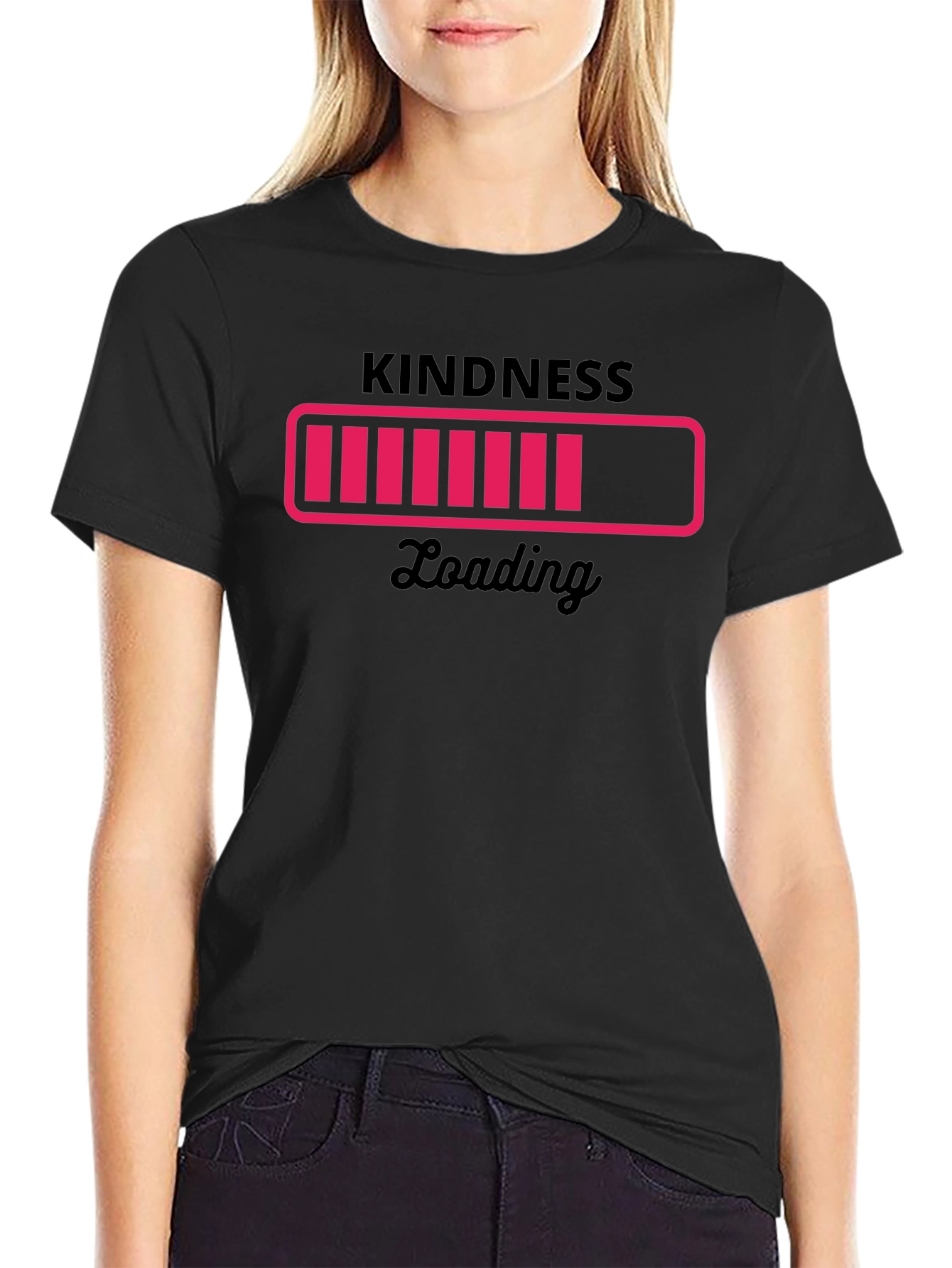 Black Kindness Loading Black Graphic Tee - Trendy Unisex T-Shirt view 2
