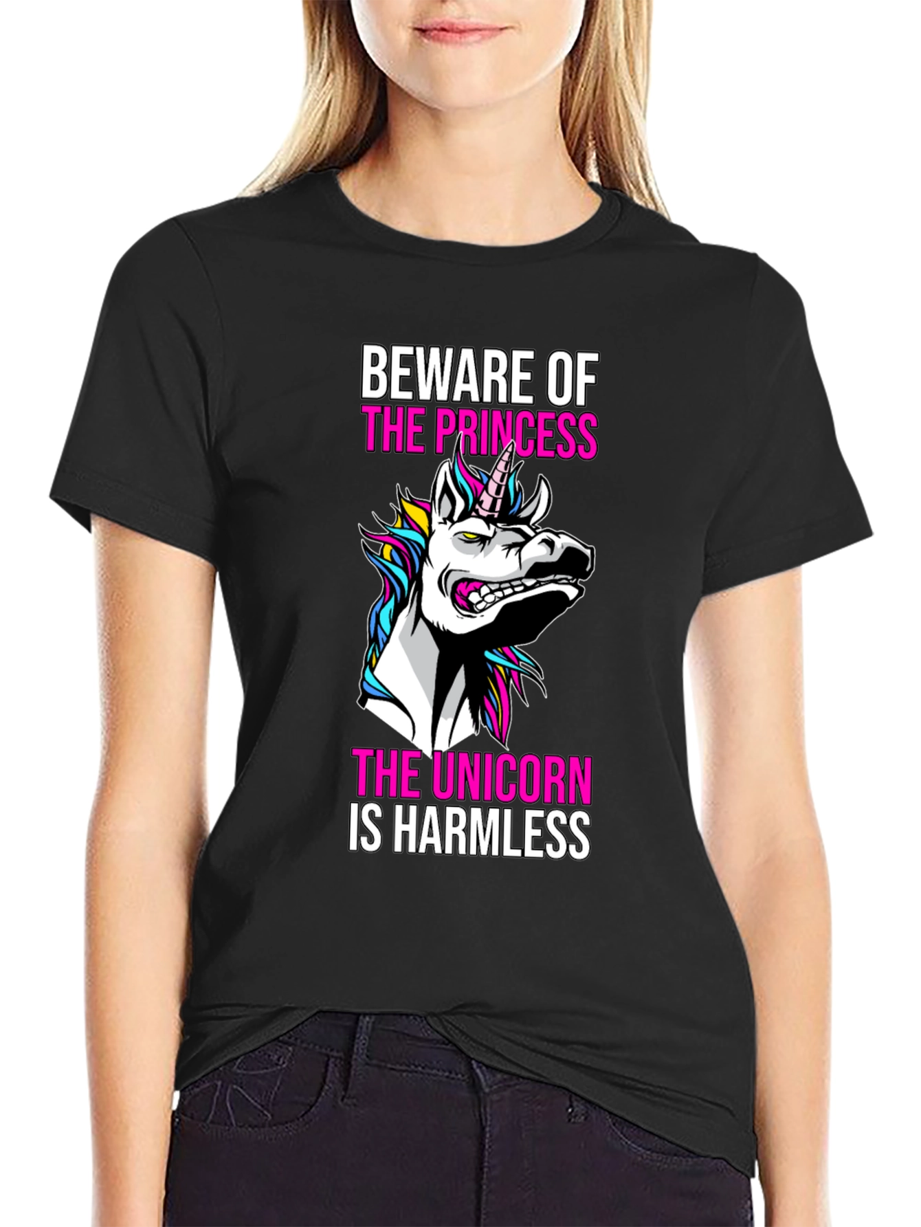 Black Beware the Princess, Unicorn T-Shirt view 2
