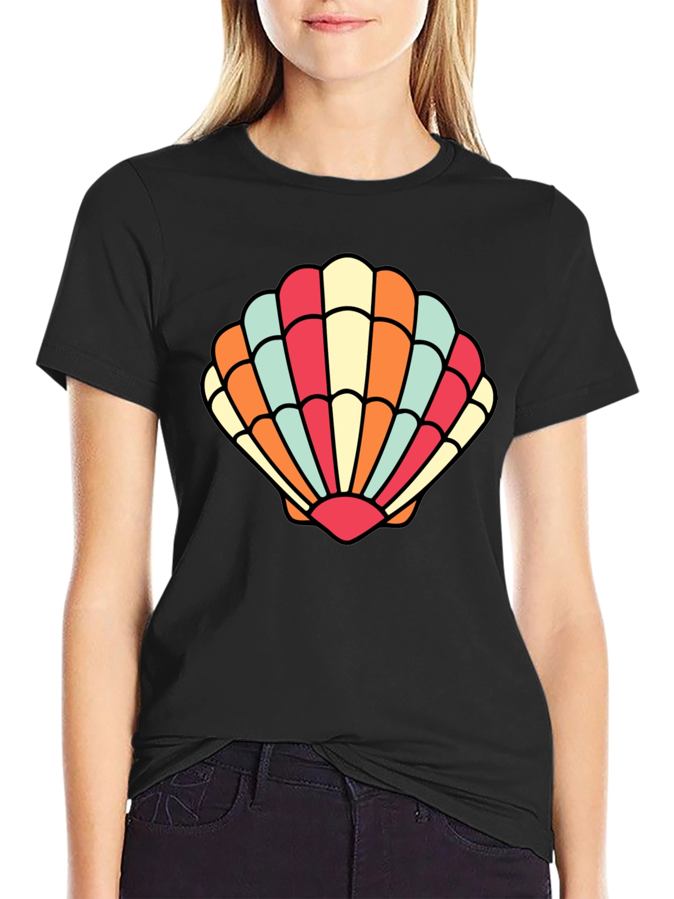 Black Seashell Graphic Tee - Retro Summer Style view 2
