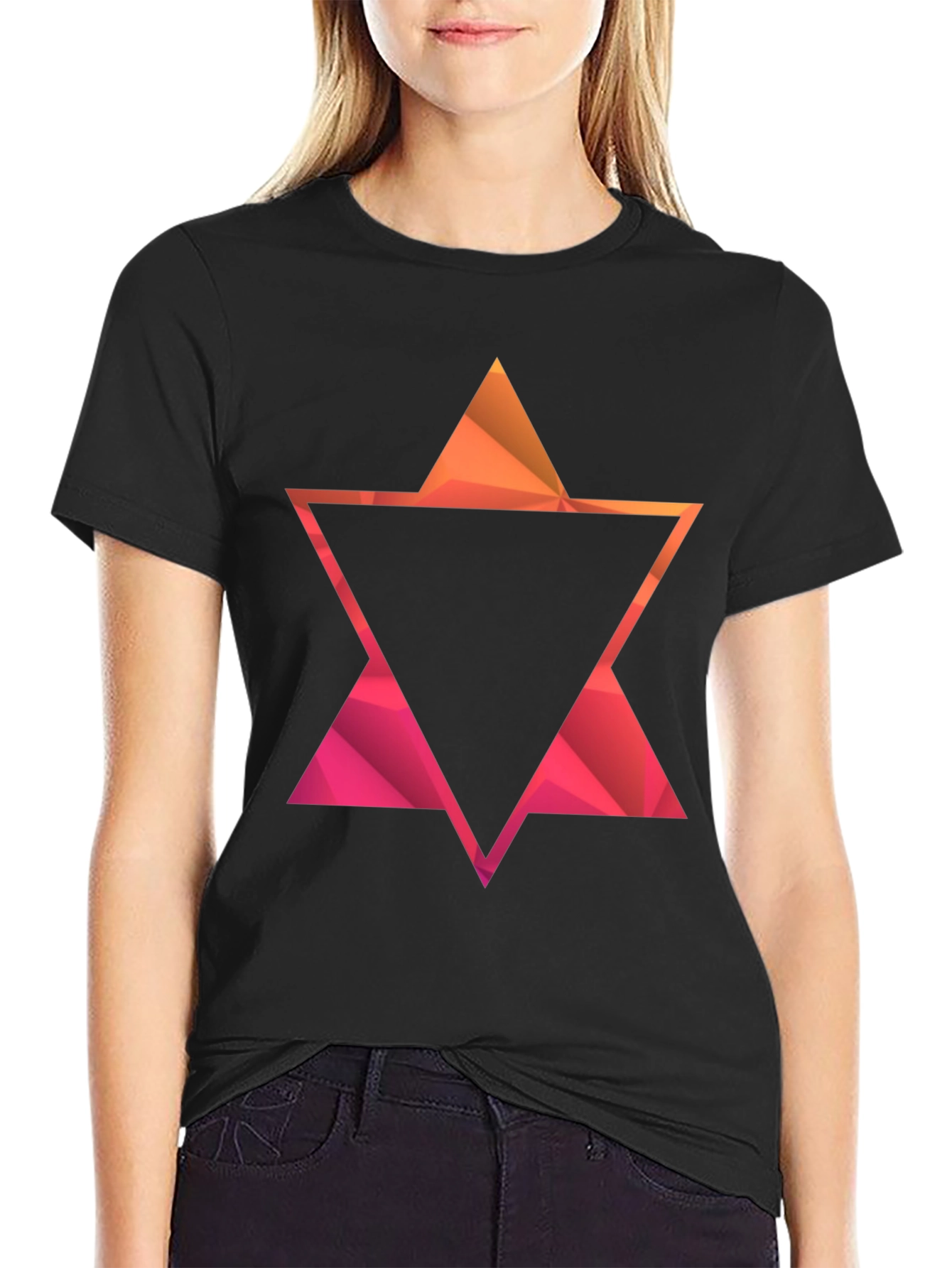 Black Geometric Star Graphic Tee - Modern Casual Style view 2