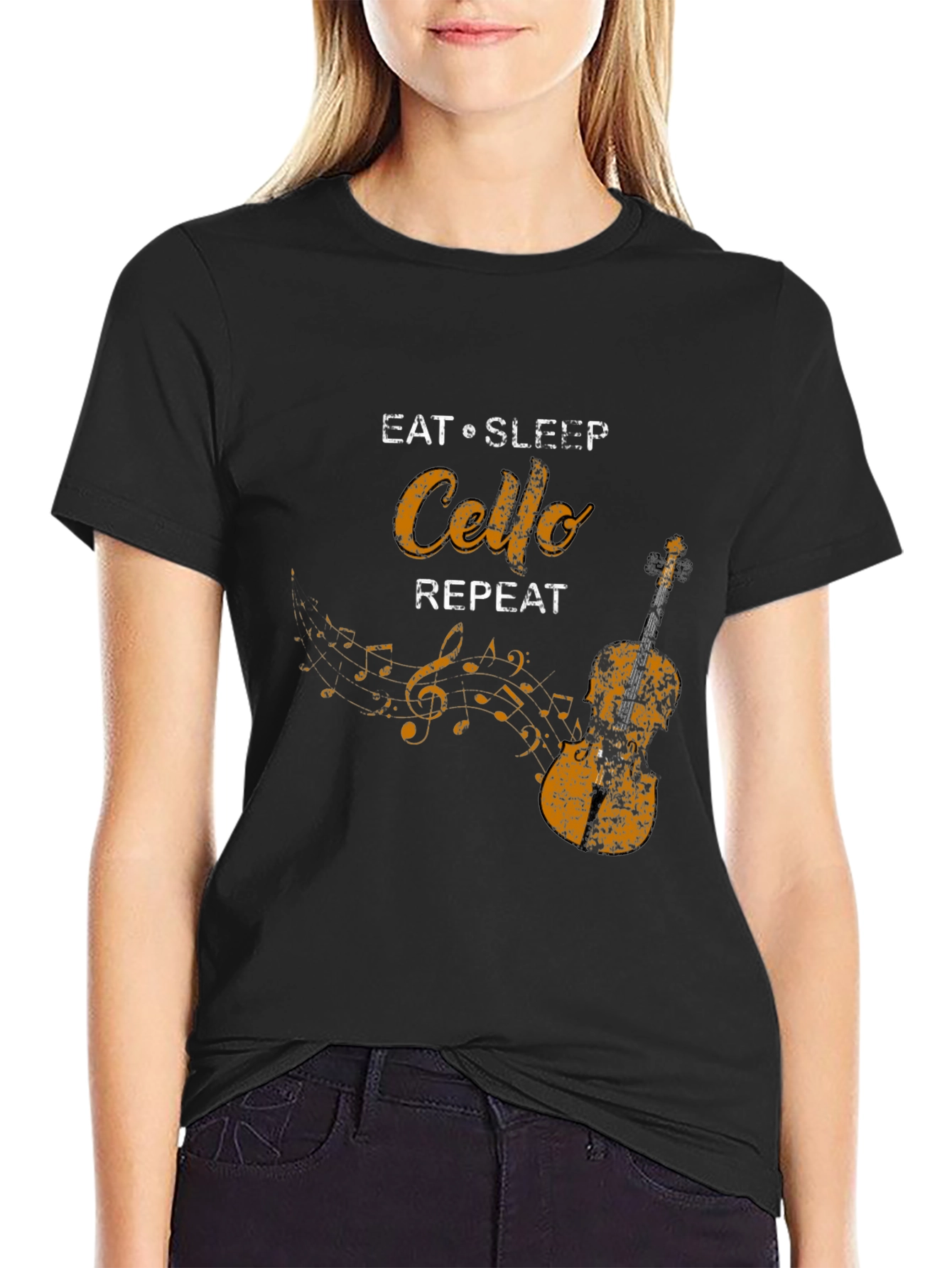 Black Eat Sleep Cello Repeat Black T-Shirt view 2