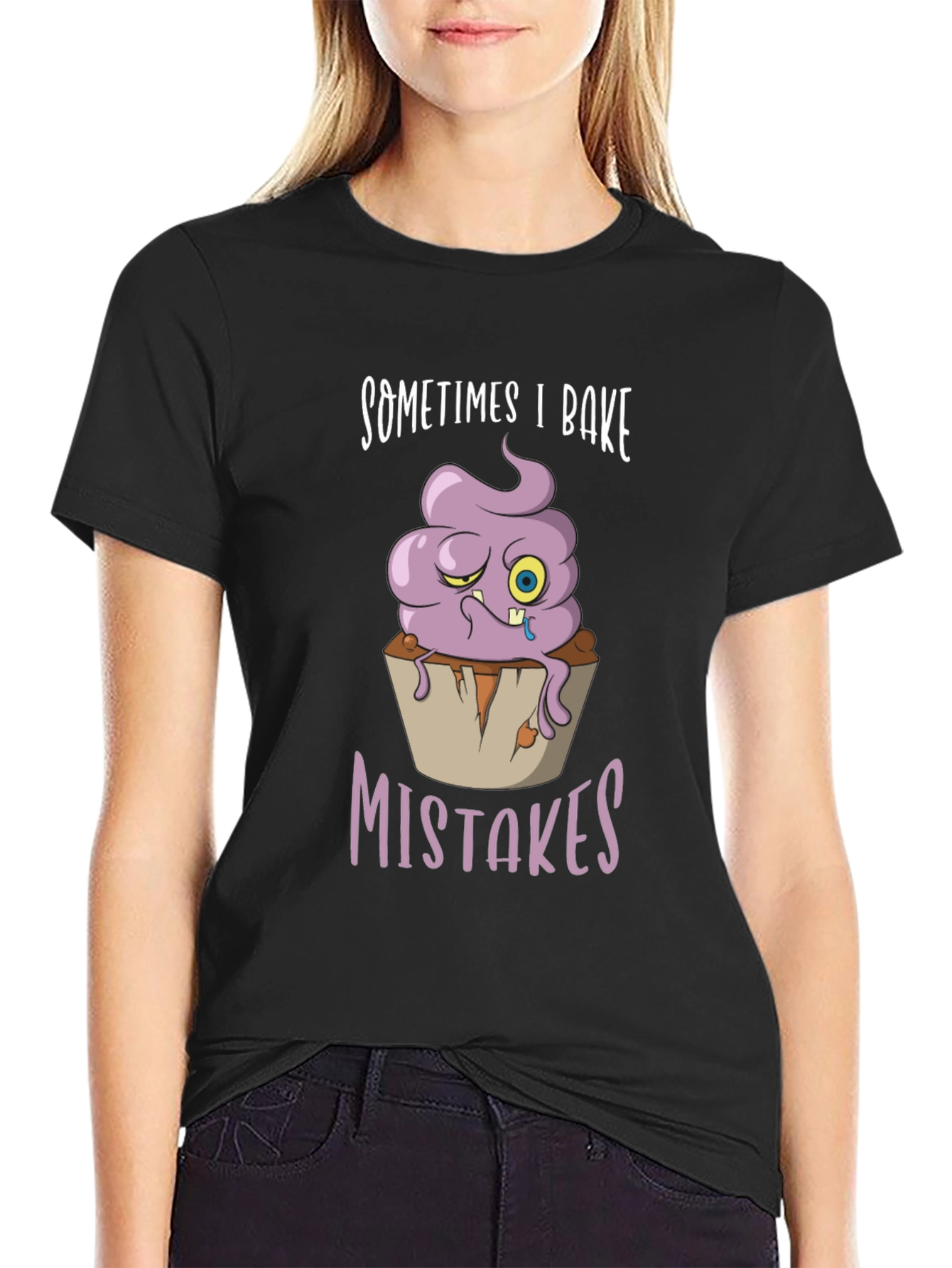 Black Funny Baking T-Shirt: "Sometimes I Bake Mistakes" view 2