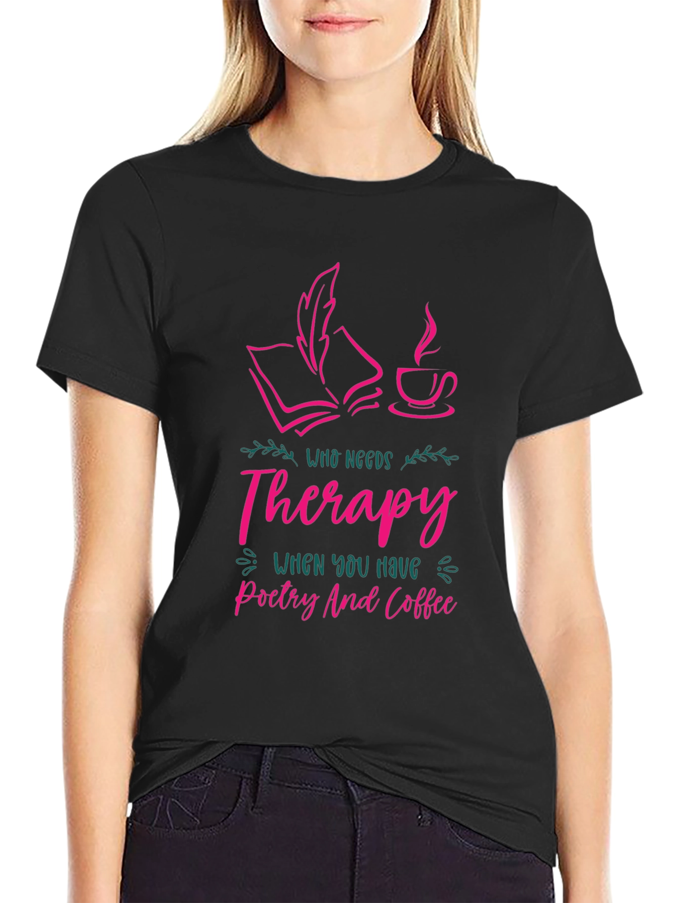 Black Poetry & Coffee Therapy T-Shirt - Book Lover Tee view 2