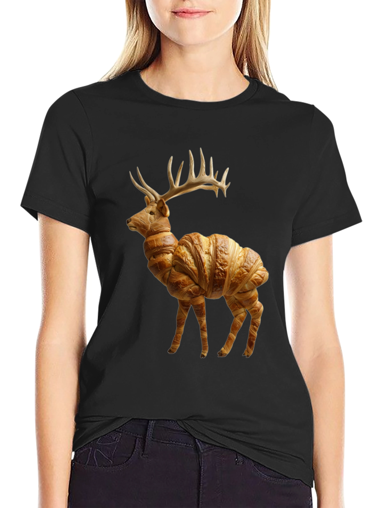 Croissant Deer T-Shirt - Unique Food Animal Tee - 2