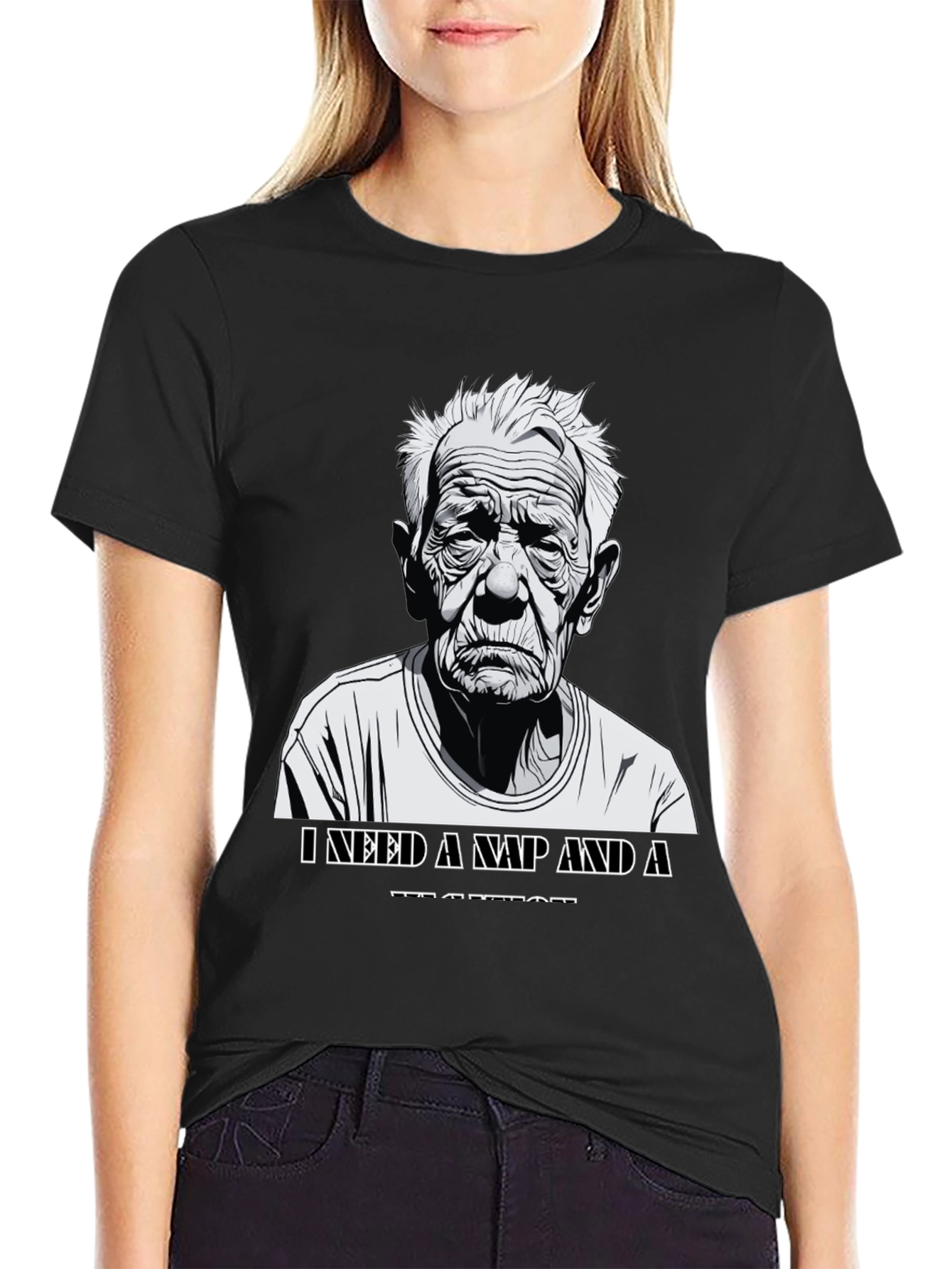 Black Funny Old Man Nap T-Shirt view 2