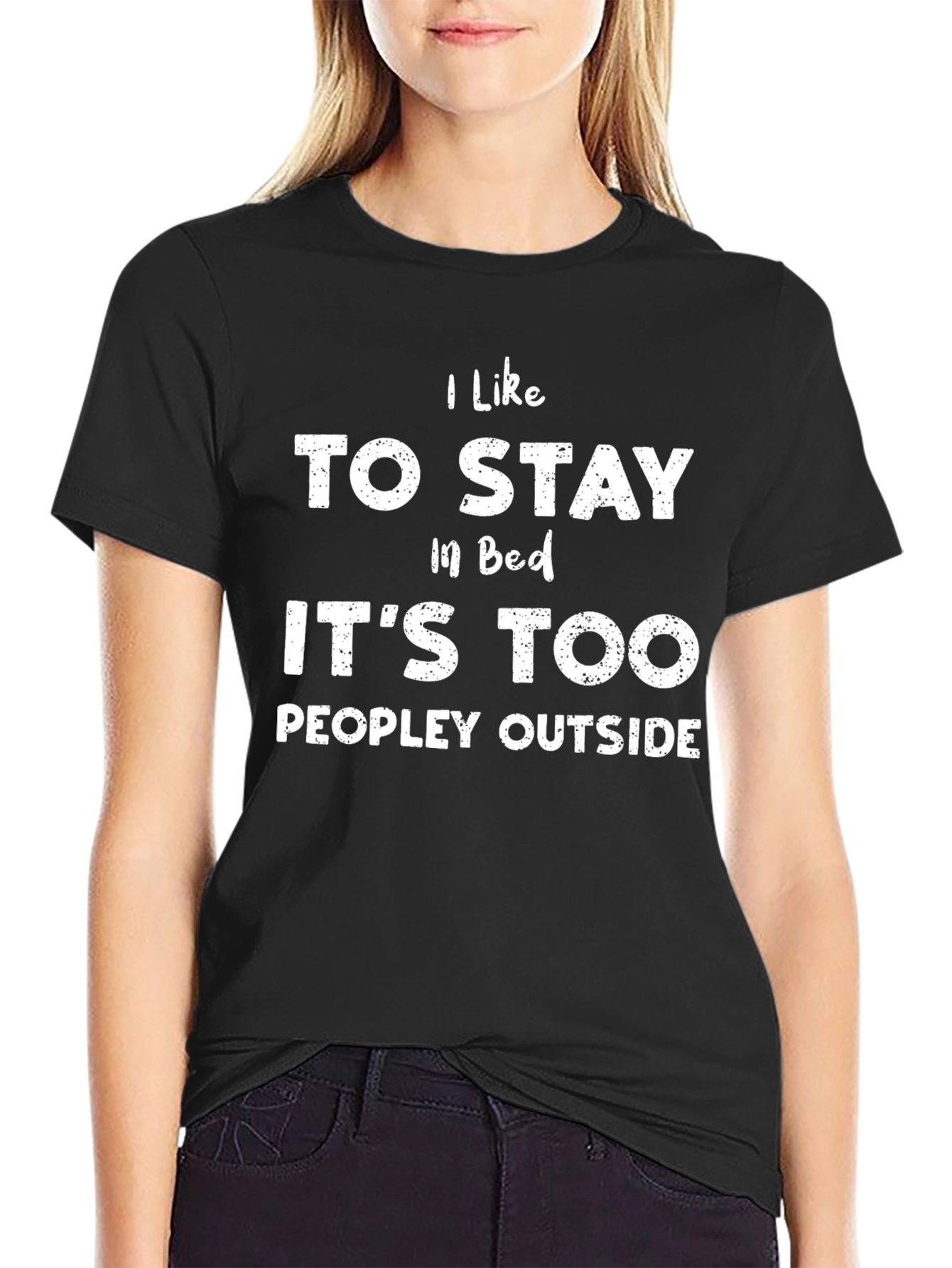 Black I Like to Stay in Bed Funny Slogan T-Shirt view 2