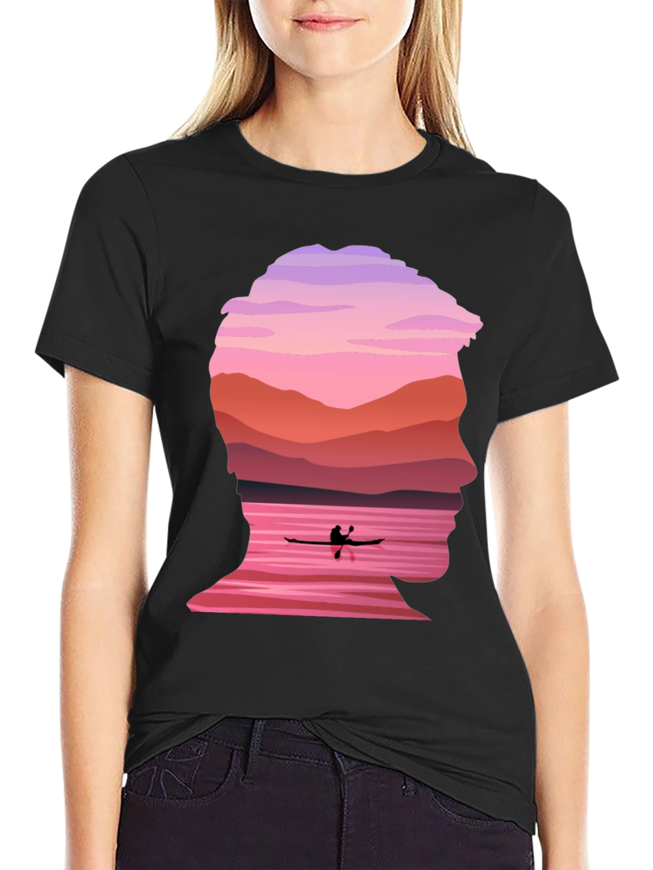 Black Silhouette Kayak Graphic Tee - Nature Inspired Design view 2