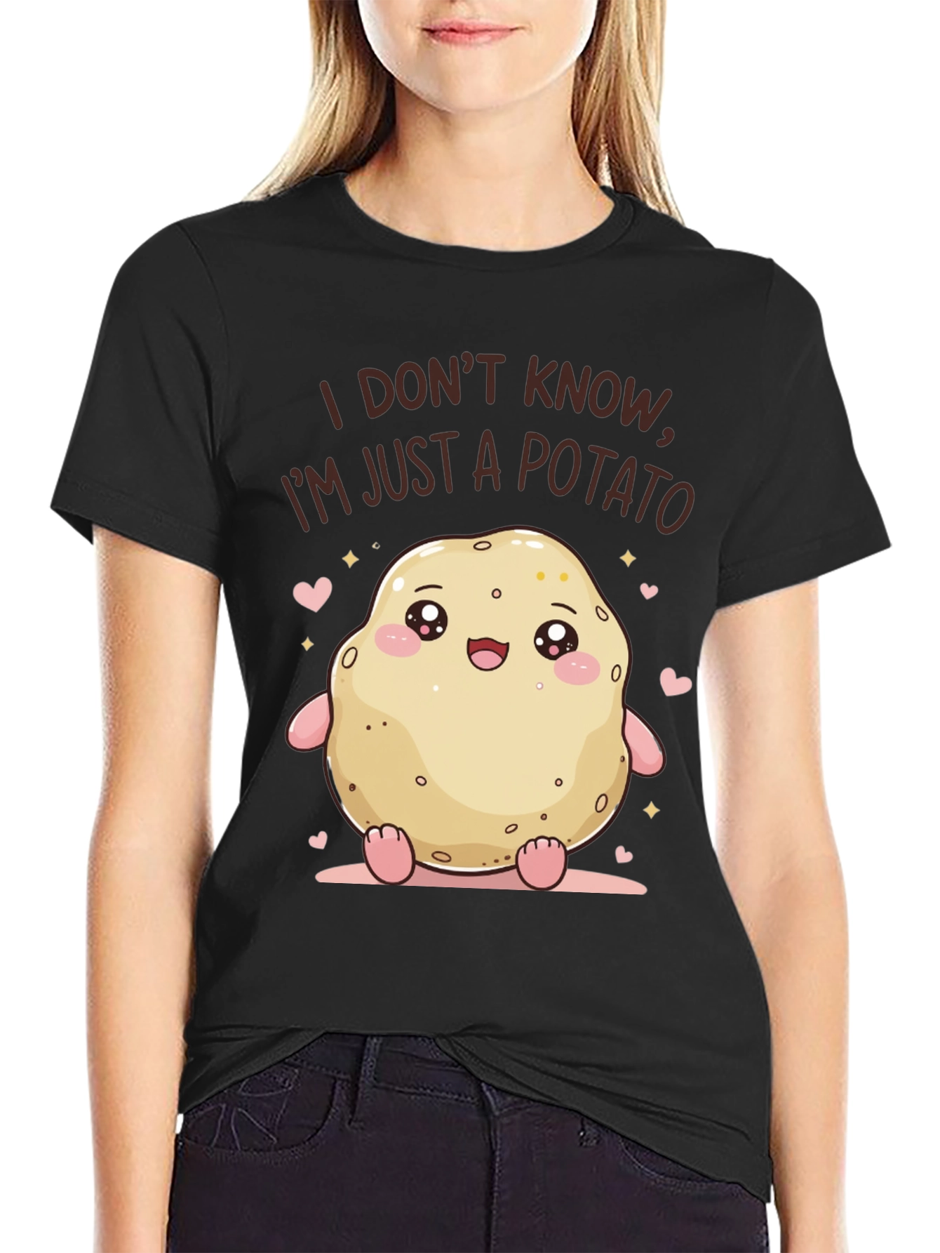 Black Cute Potato Graphic Tee - Funny Kawaii T-Shirt view 2