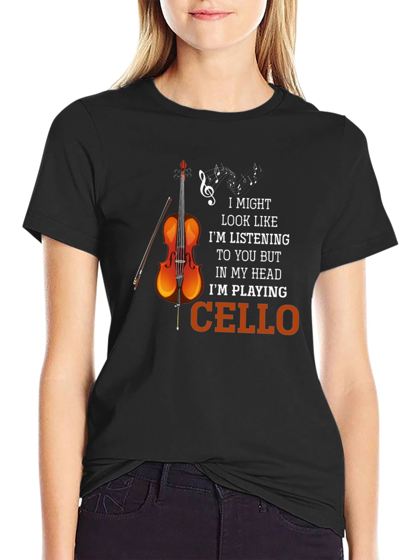 Black Cello Player T-Shirt Funny Musician Tee view 2