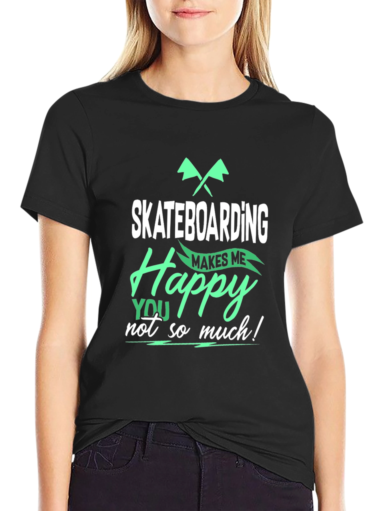 Black Skateboarding Makes Me Happy T-Shirt view 2
