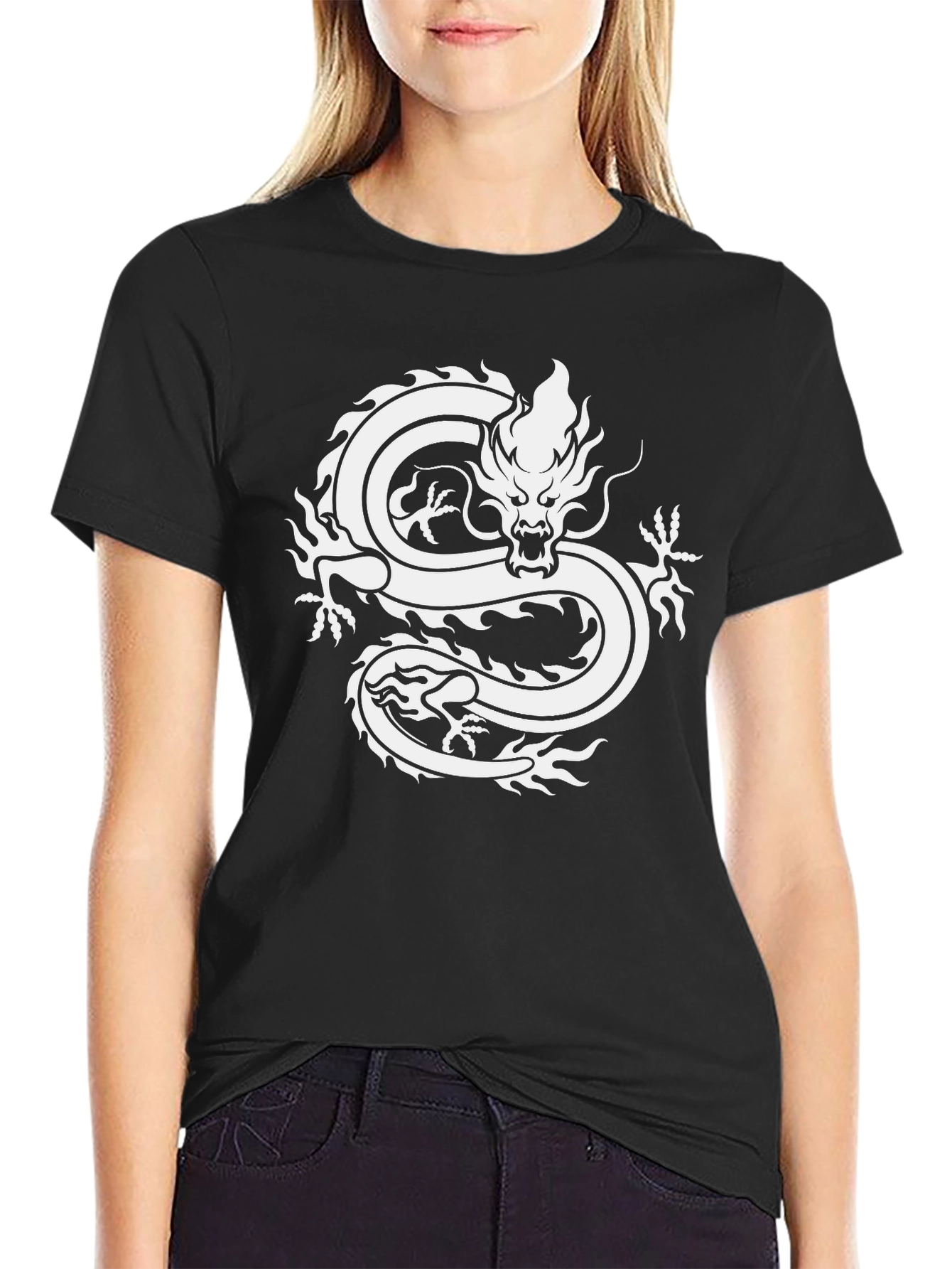 Black Dragon Graphic Tee - Stylish Black Cotton T-Shirt view 2