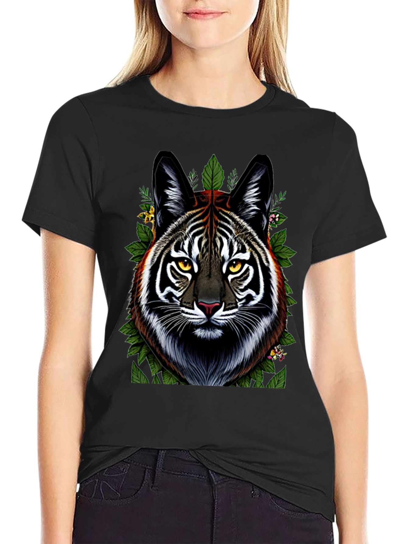 Black Tiger Face Graphic Tee - Black view 2