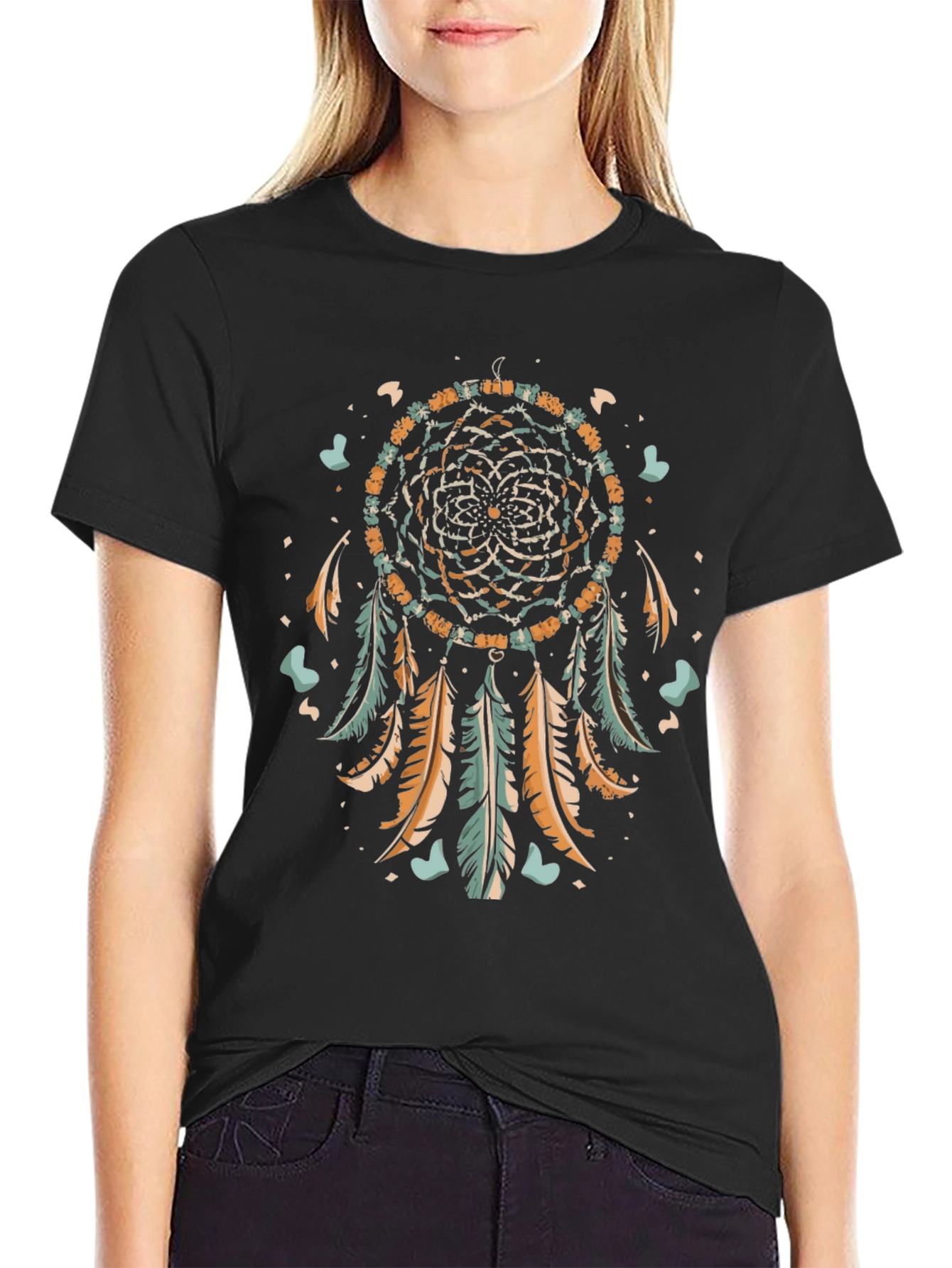 Black Dreamcatcher Graphic Tee - Black Cotton Shirt view 2