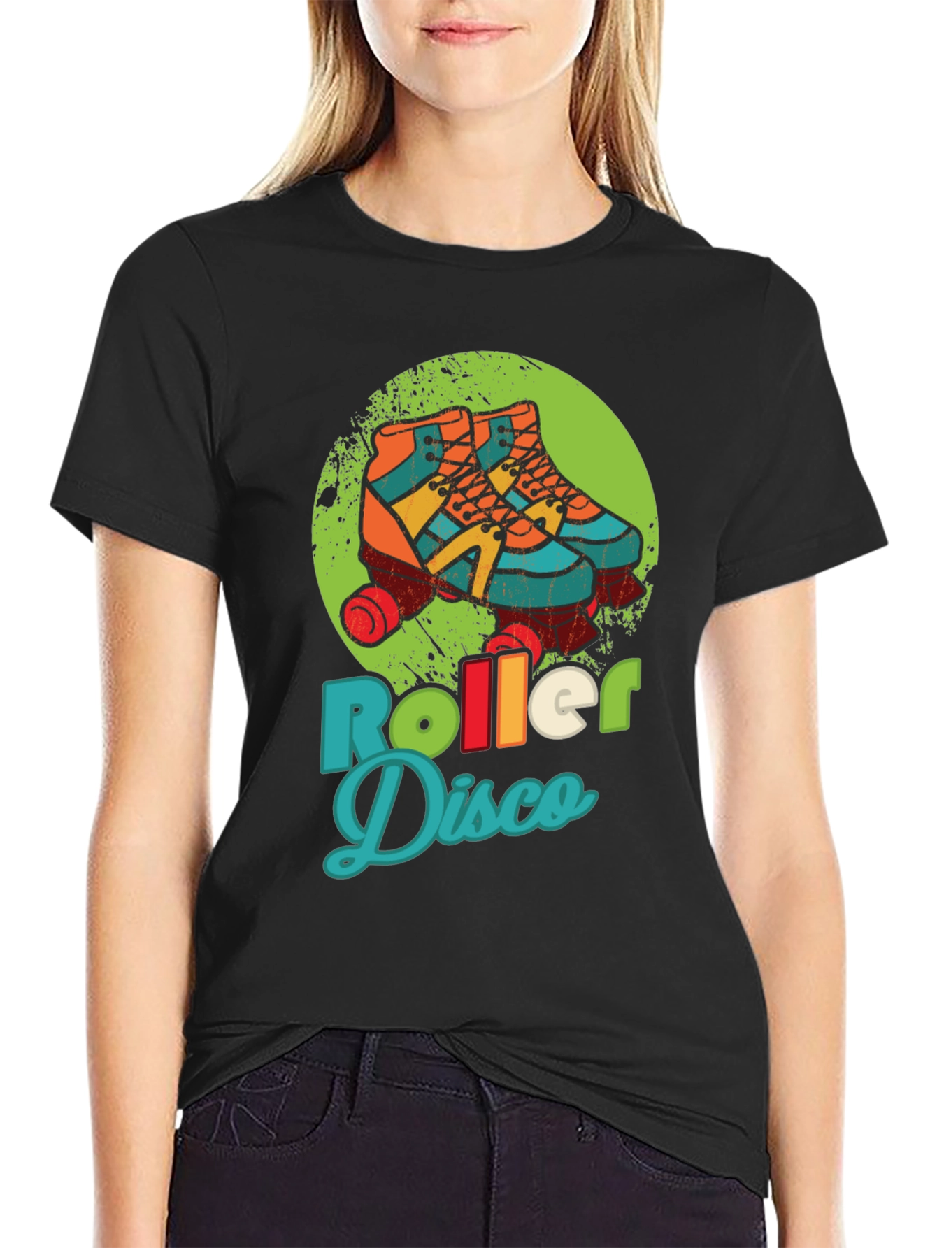 Black Retro Roller Disco T-Shirt - Vintage Style Skate Tee view 2