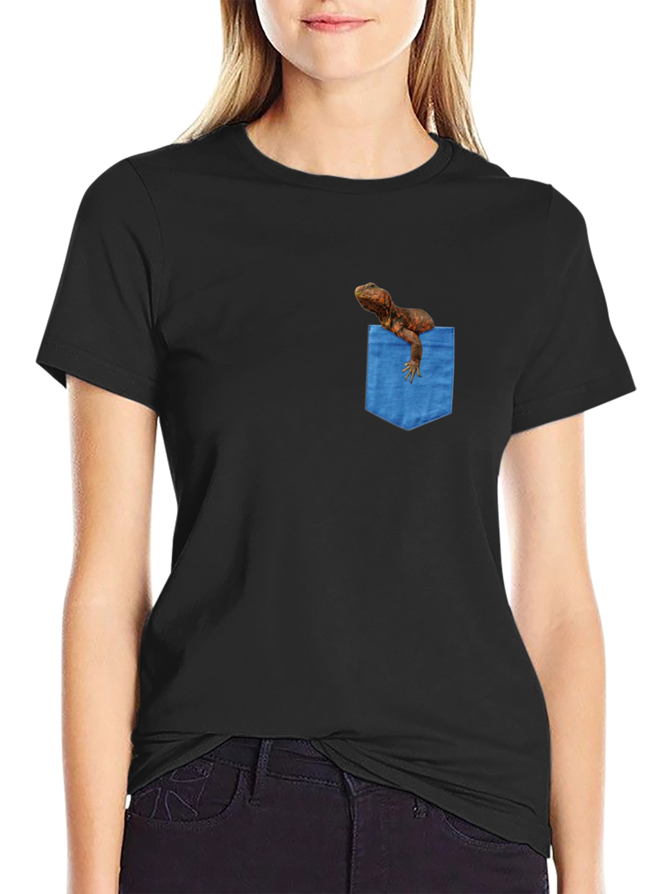 Black Bearded Dragon Pocket Tee - Novelty Graphic T-Shirt view 2