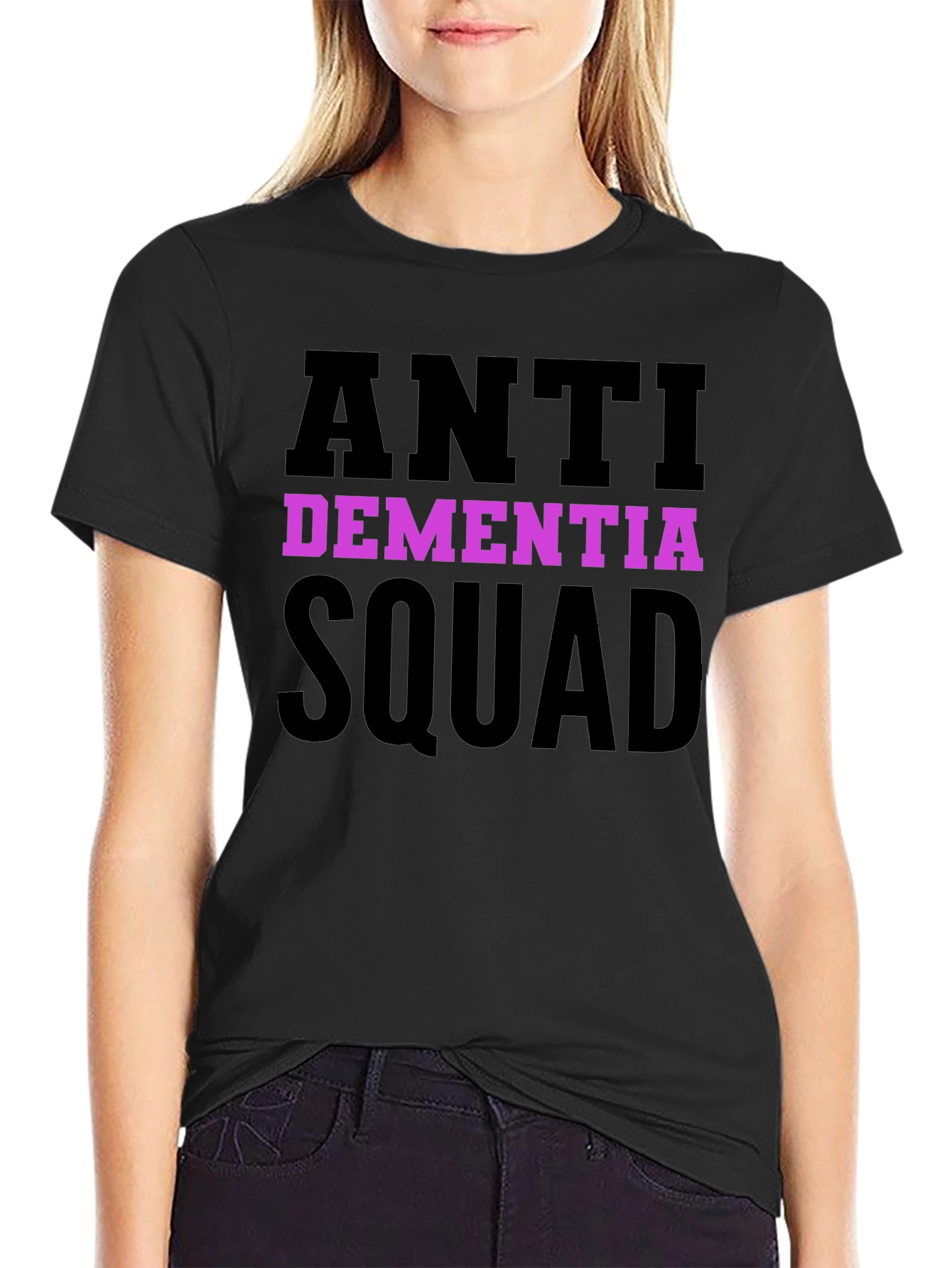 Black Anti Dementia Squad T-Shirt - Black Crew Neck Tee view 2