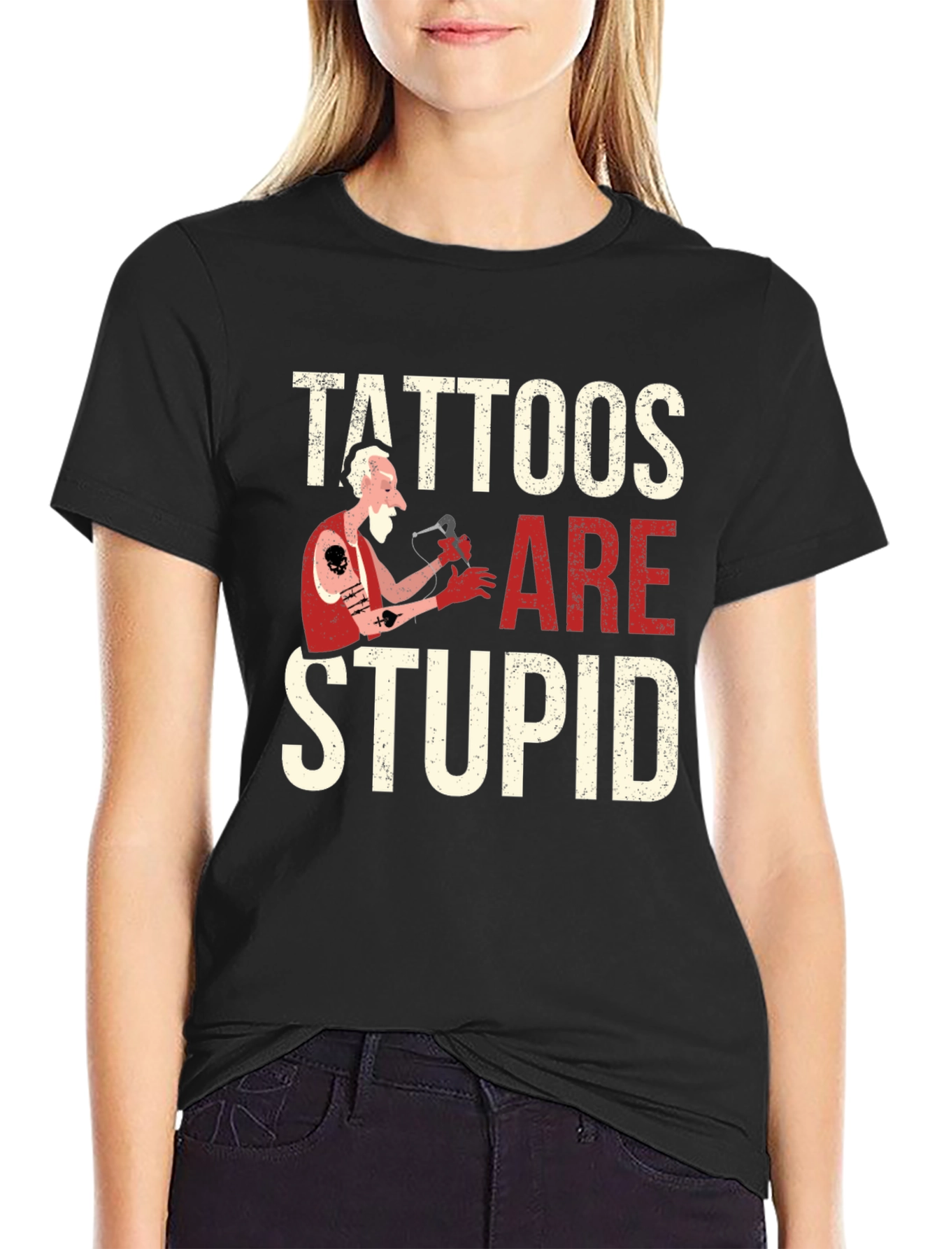 Black Tattoos Are Stupid Graphic Novelty T-Shirt view 2