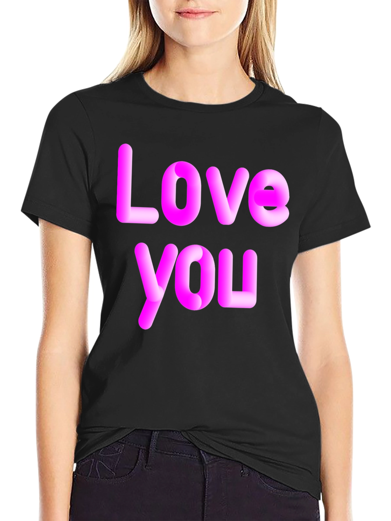 Black Love You Graphic Black T-Shirt view 2
