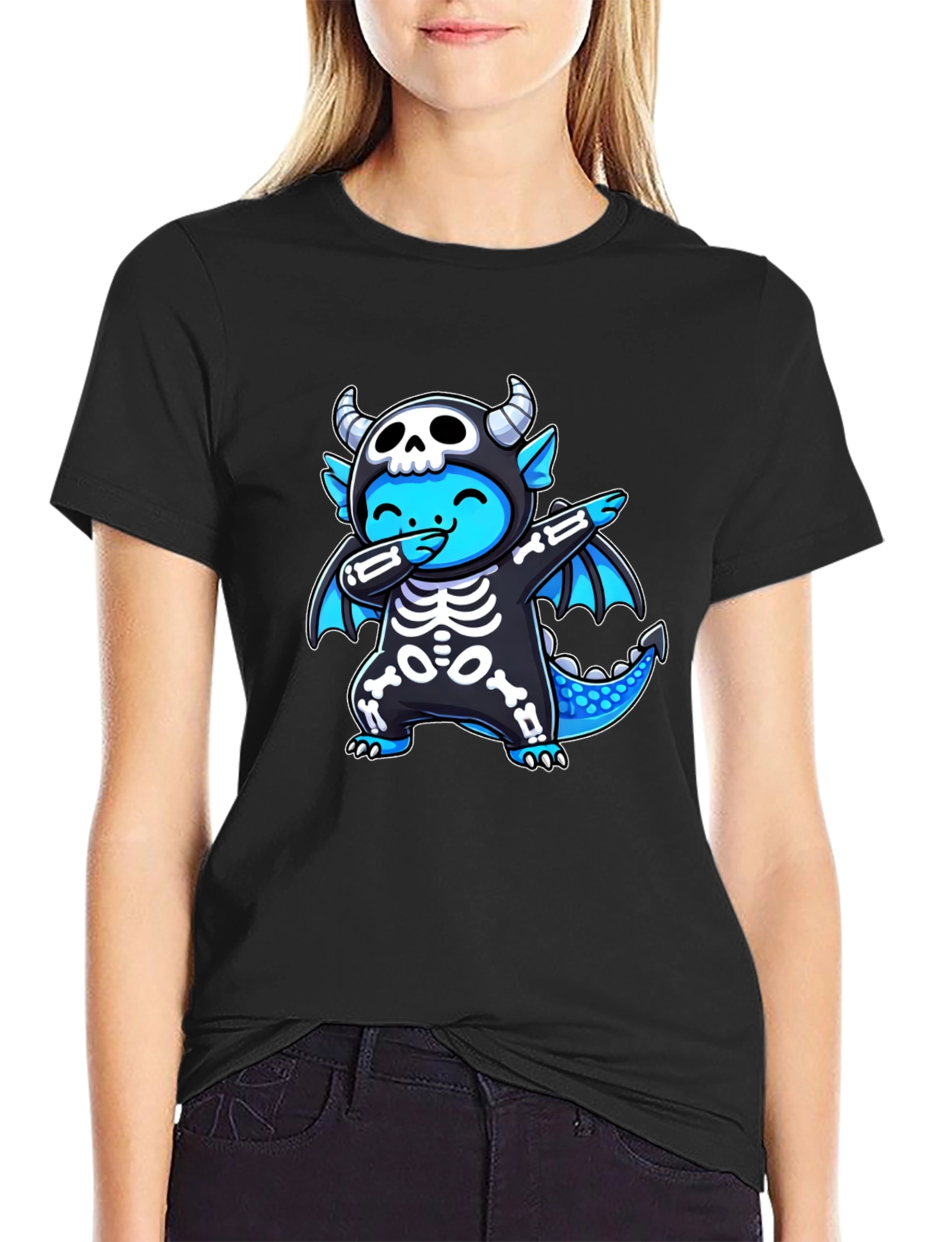 Black Dabbing Dragon Halloween T-Shirt view 2