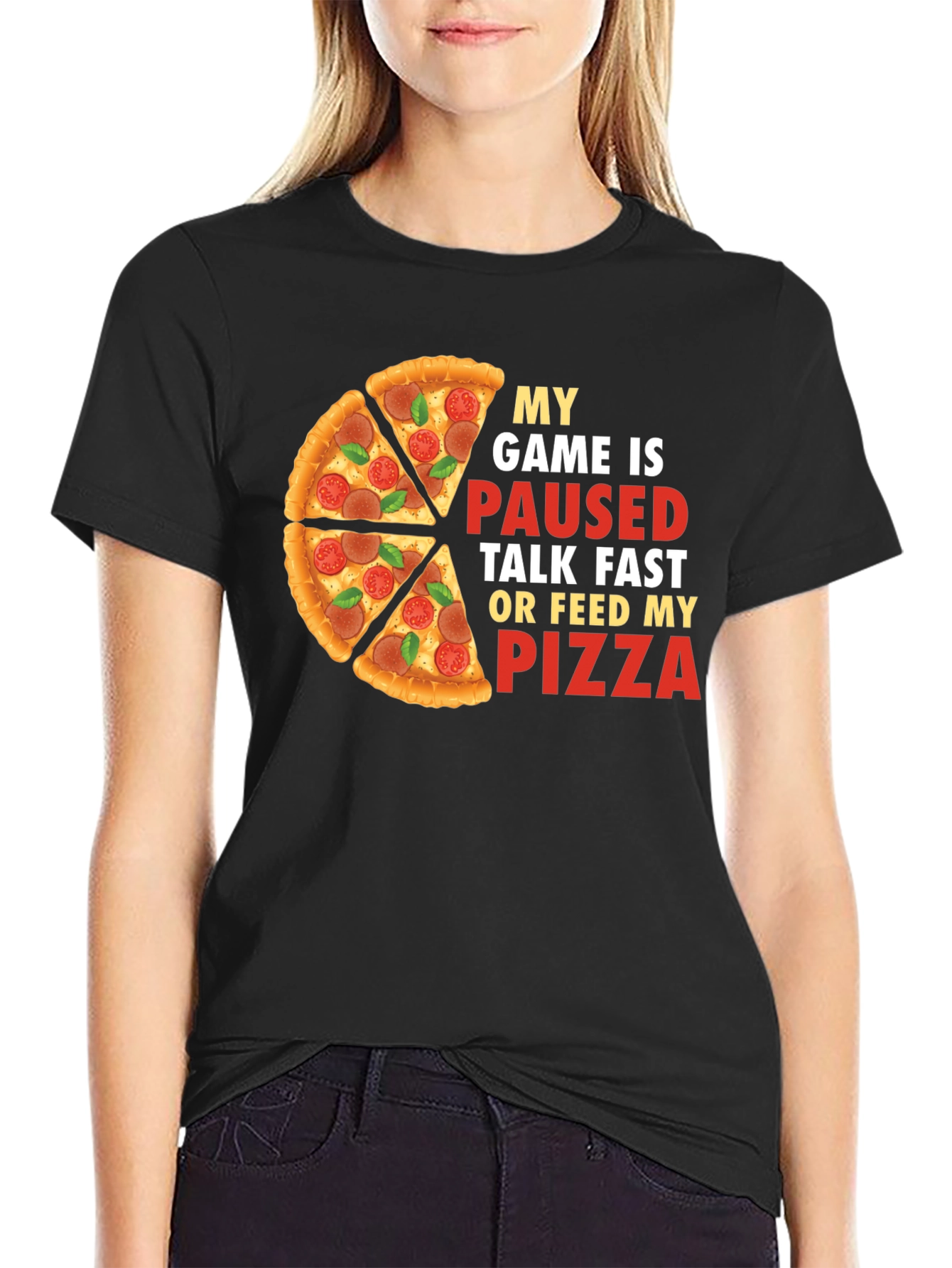 Black My Game is Paused Pizza T-Shirt view 2