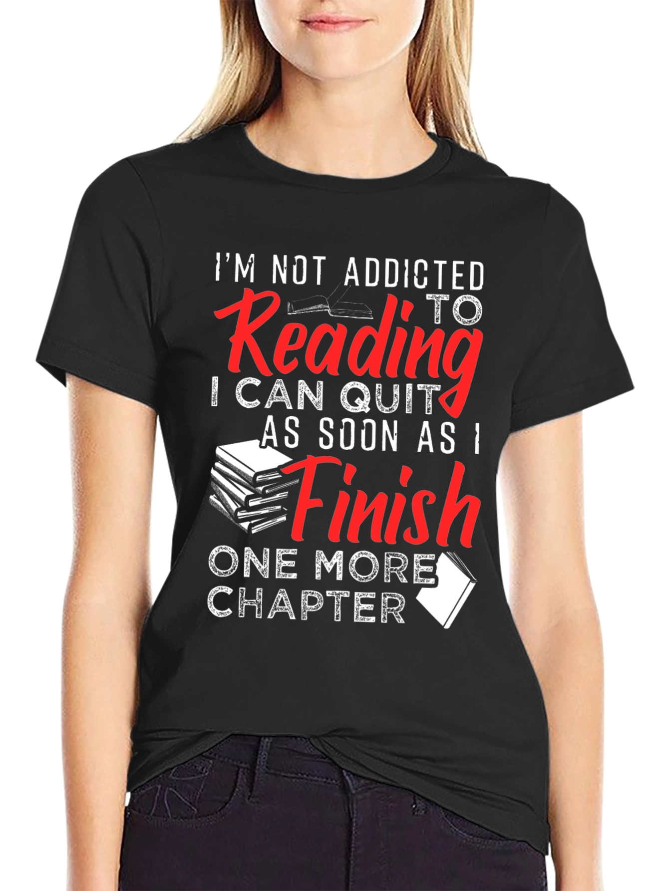 Black Funny Reading Addict T-Shirt: One More Chapter! view 2