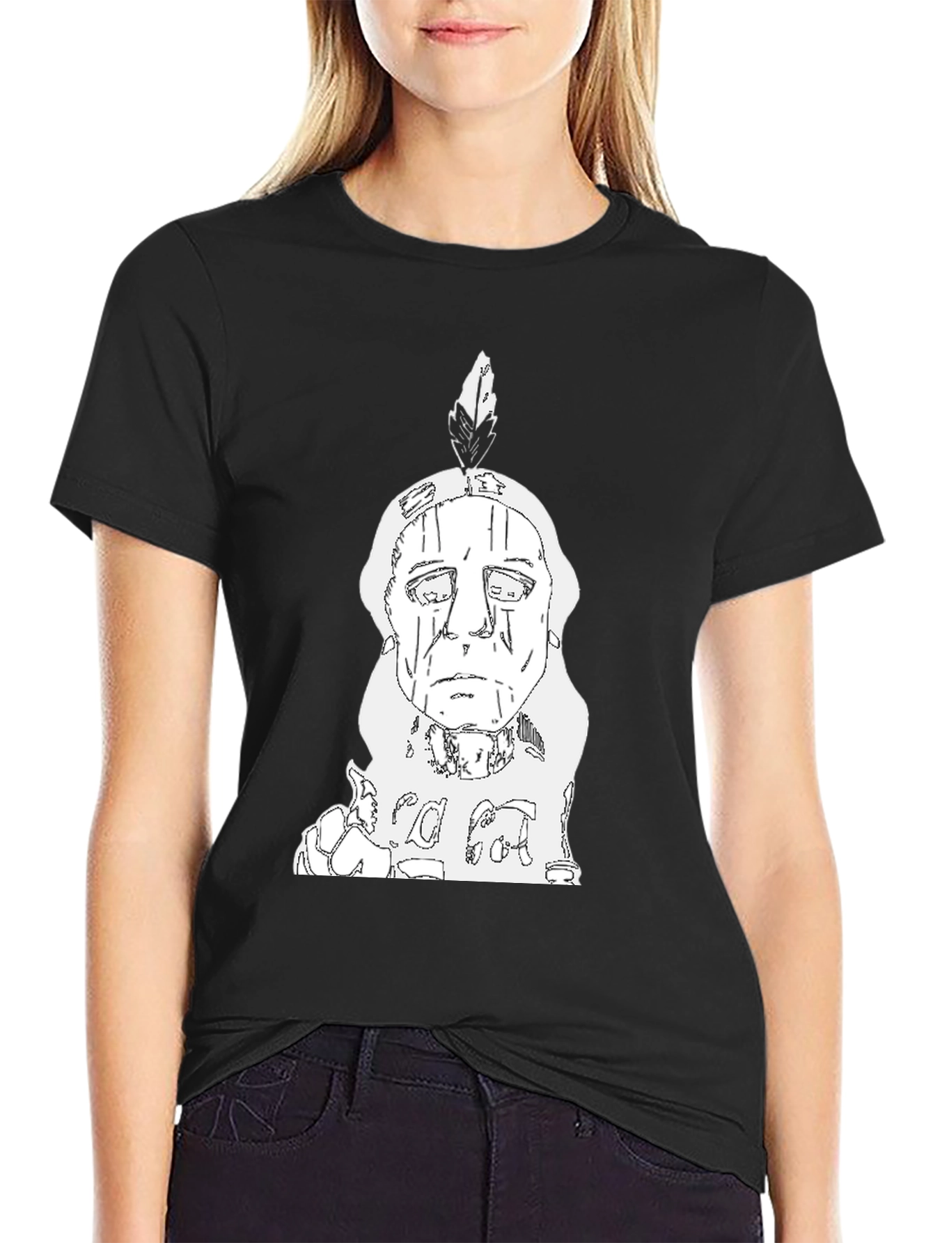 Black Indian Chief T-Shirt - Black Cotton Tee view 2