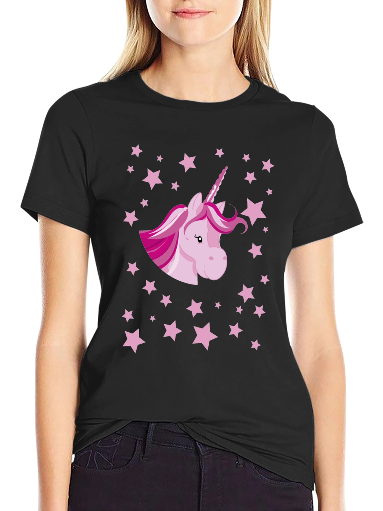 Black Unicorn Starry Night Graphic Tee - Black Cotton T-Shirt view 2
