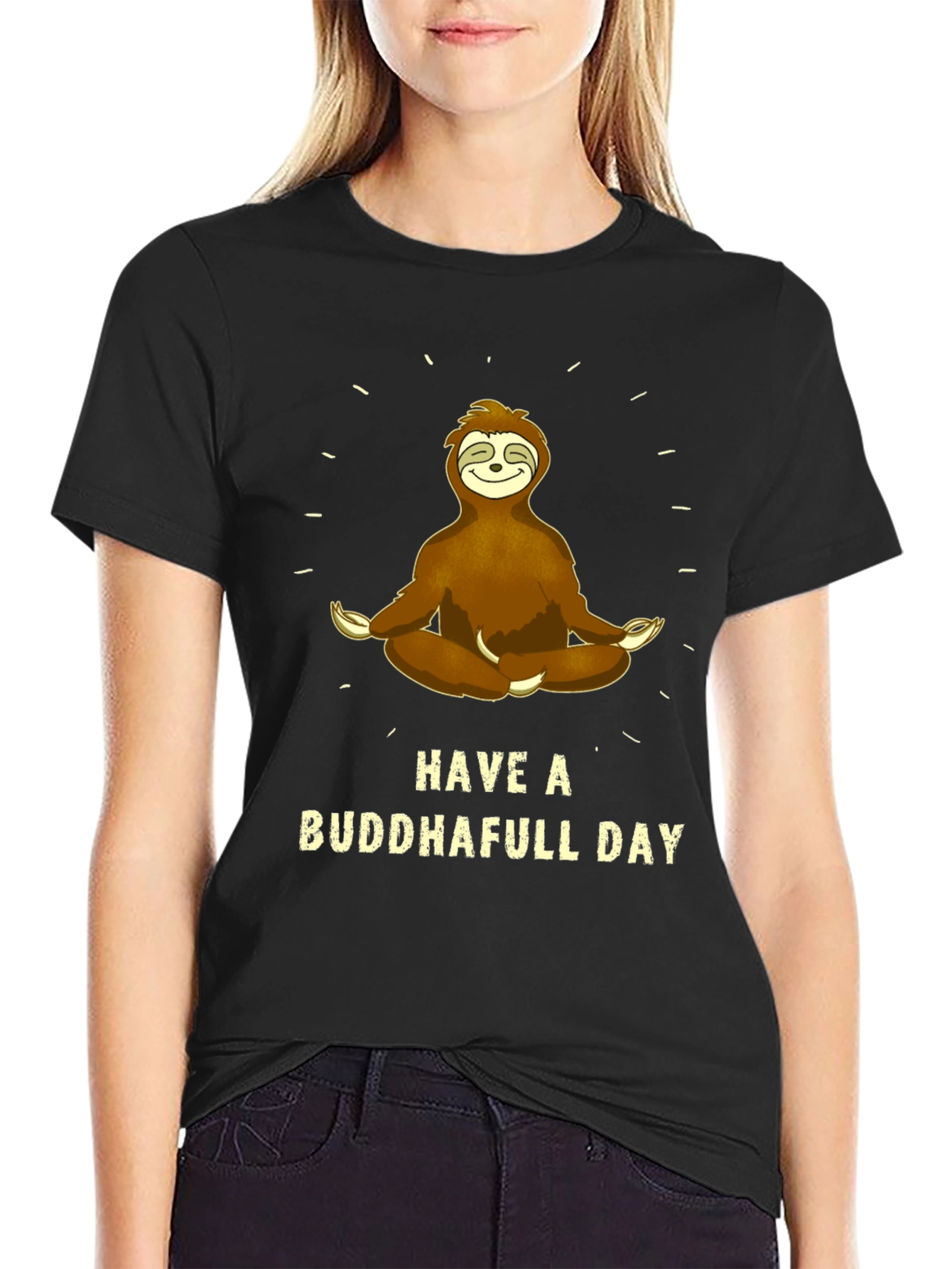 Black Buddha Sloth Graphic T-Shirt view 2