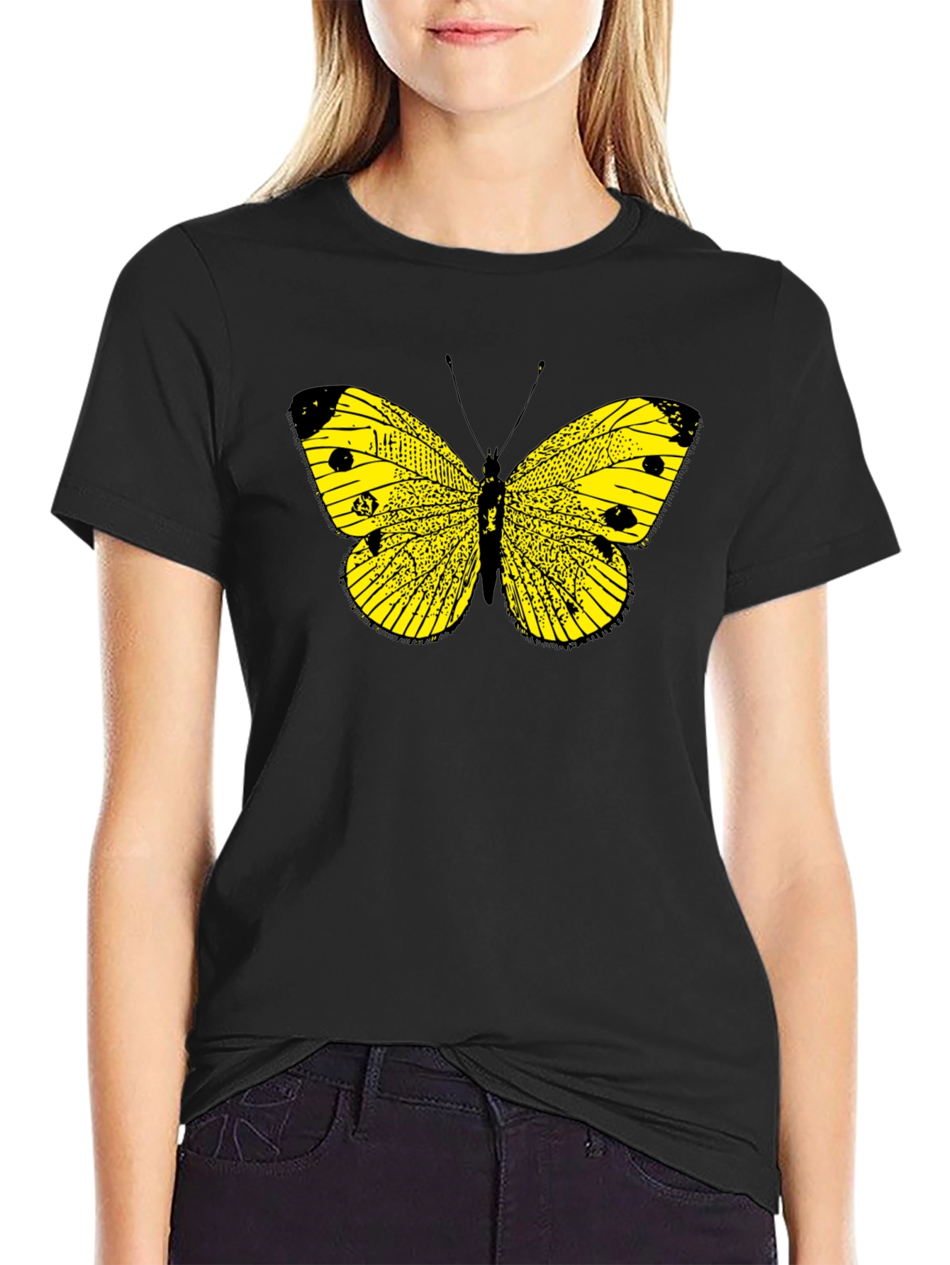 Black Butterfly Graphic Tee - Bold Yellow Insect Print view 2