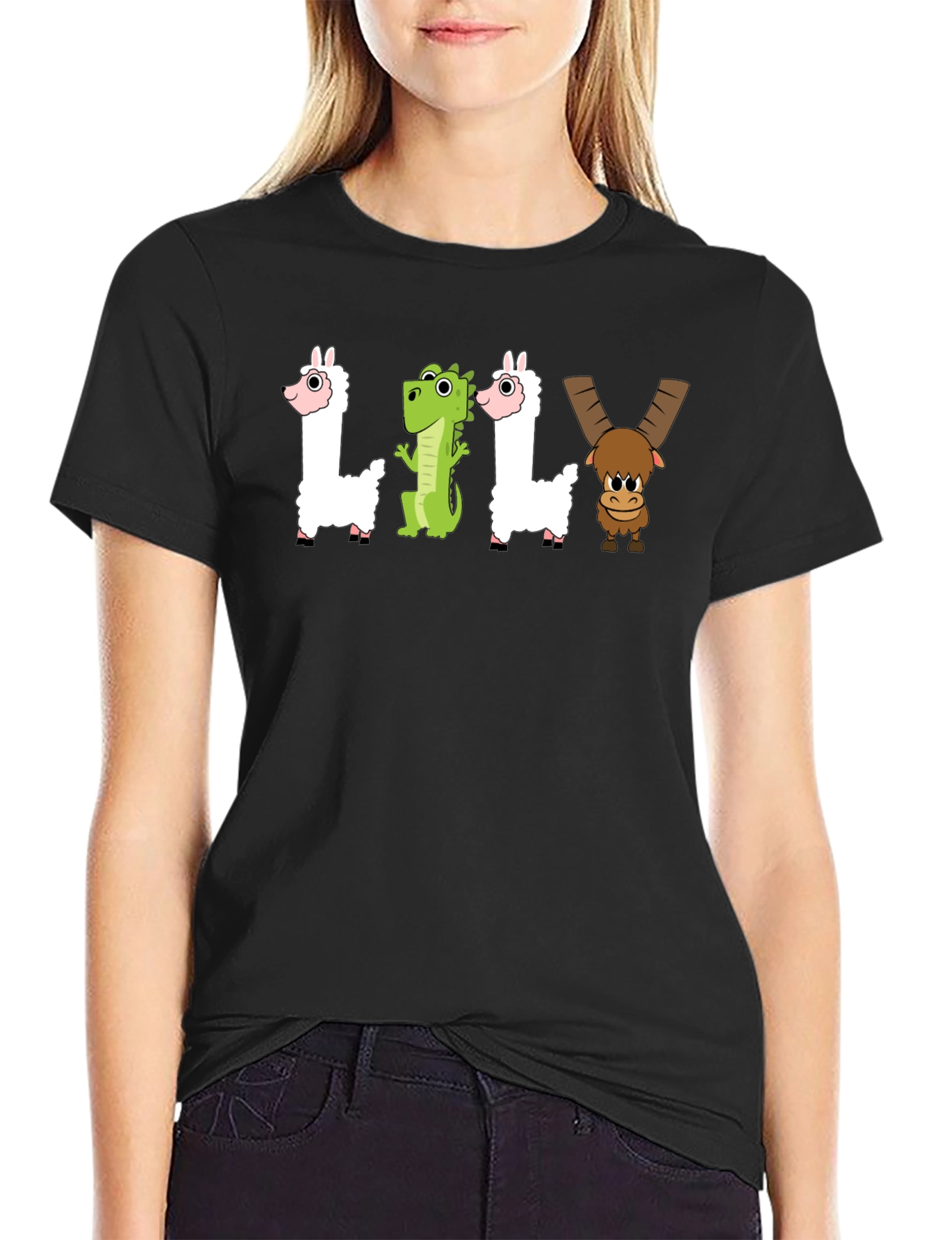 Black LILY Cartoon T-Shirt - Funny Graphic Tee view 2