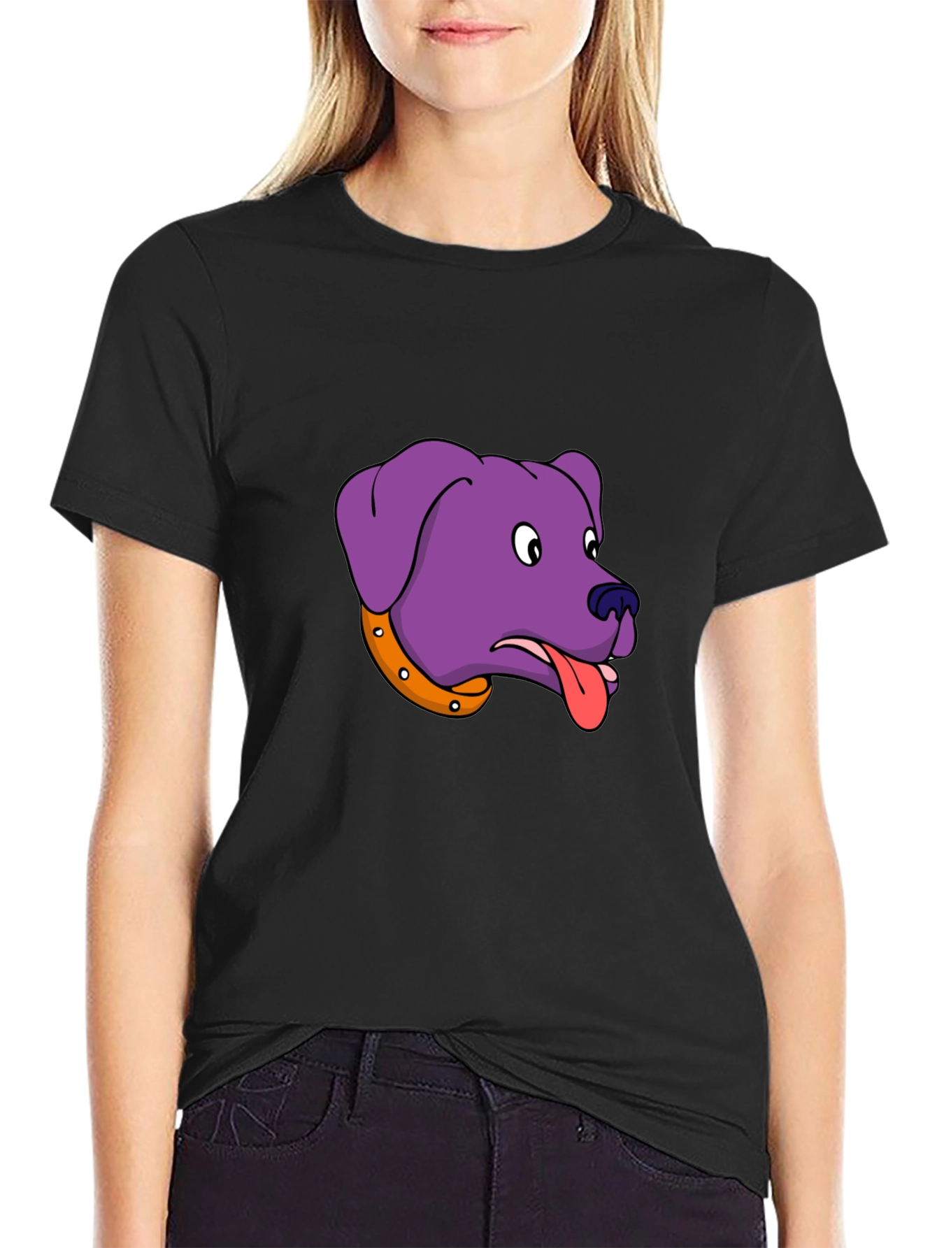 Black Cartoon Dog Graphic Tee view 2