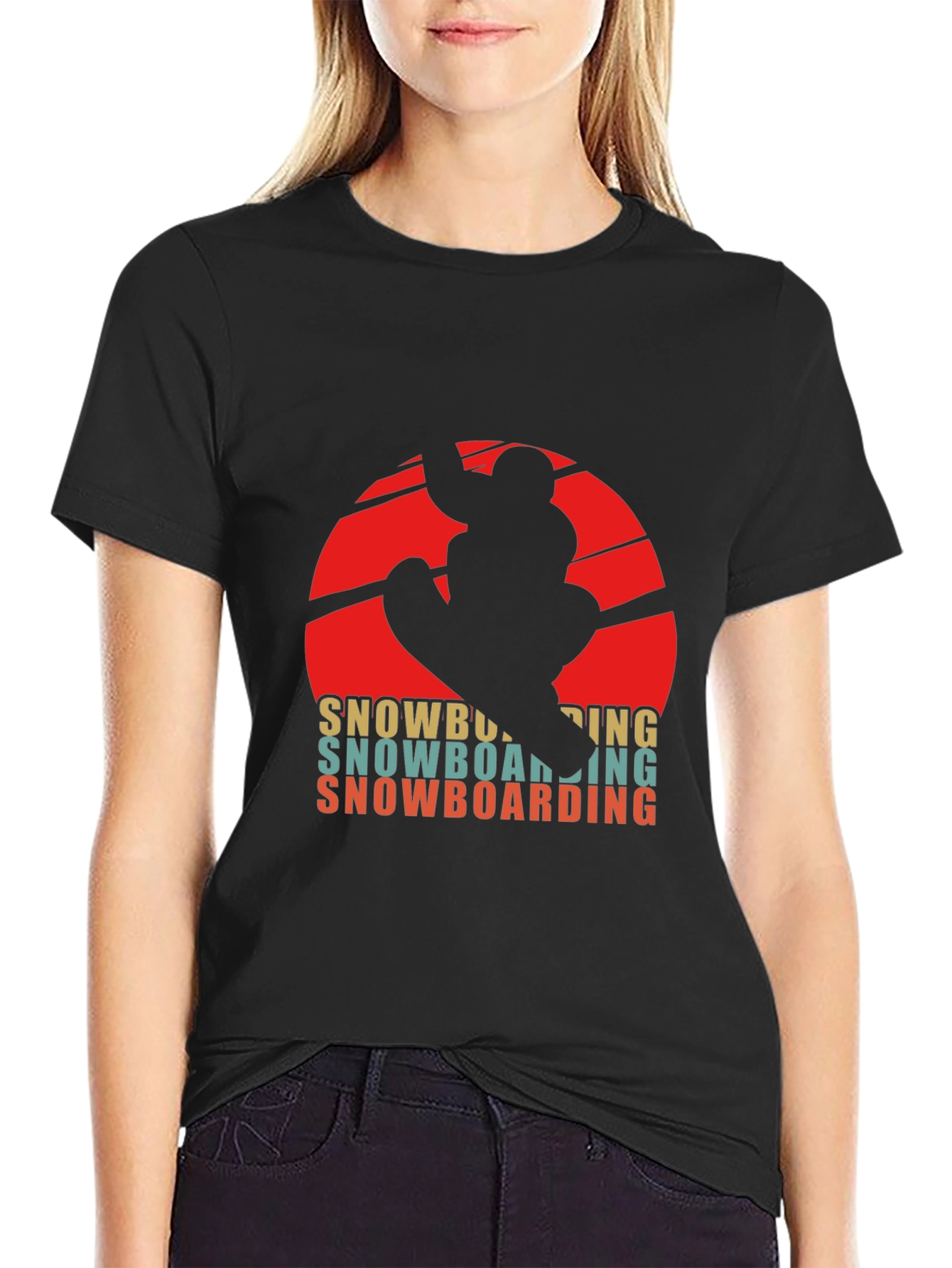 Black Retro Snowboarding T-Shirt - Winter Sports Graphic Tee view 2