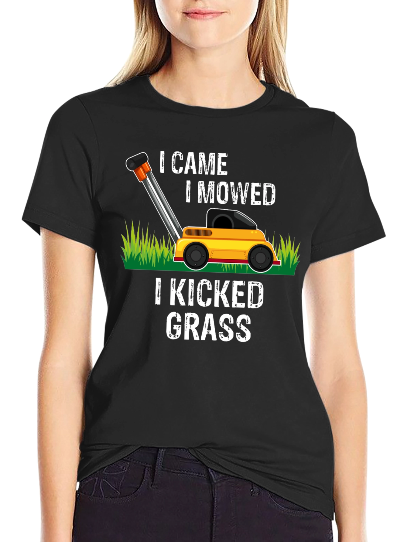 Black I Came I Mowed Lawn Mower Graphic Tee view 2
