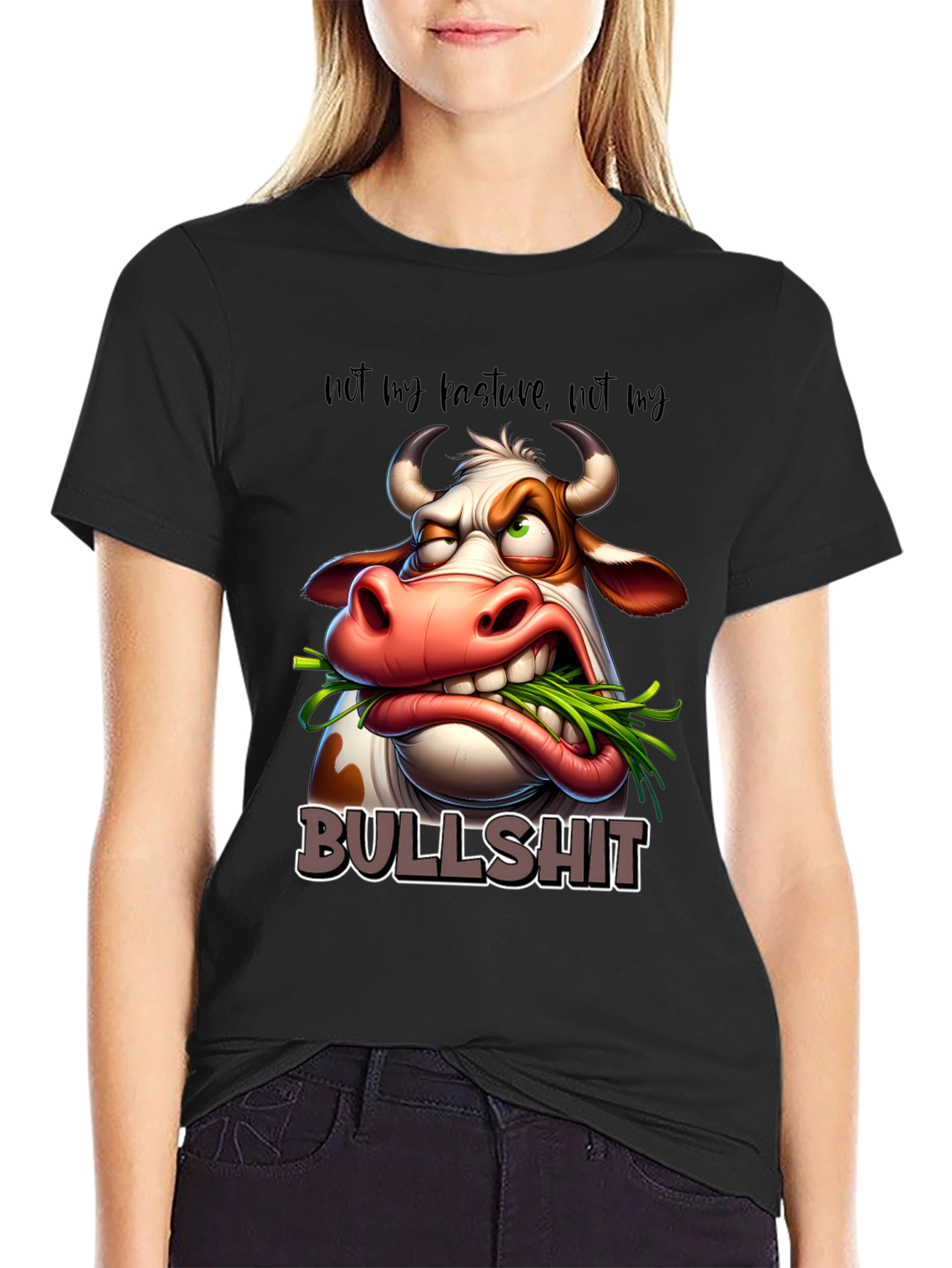Black Funny Cow Graphic T-Shirt - Not My Pasture view 2