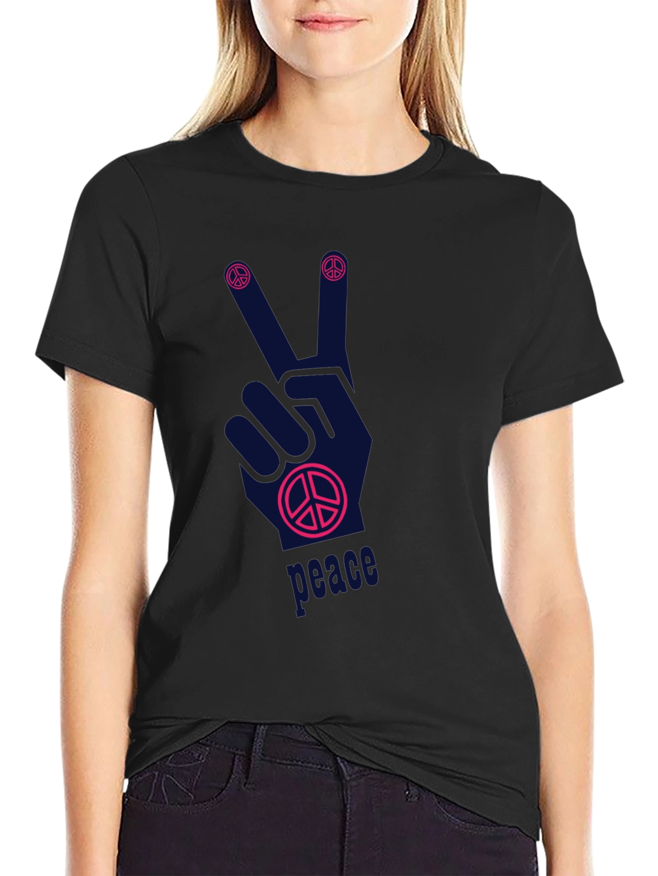 Black Peace Sign Graphic T-Shirt - Relaxed Fit view 2