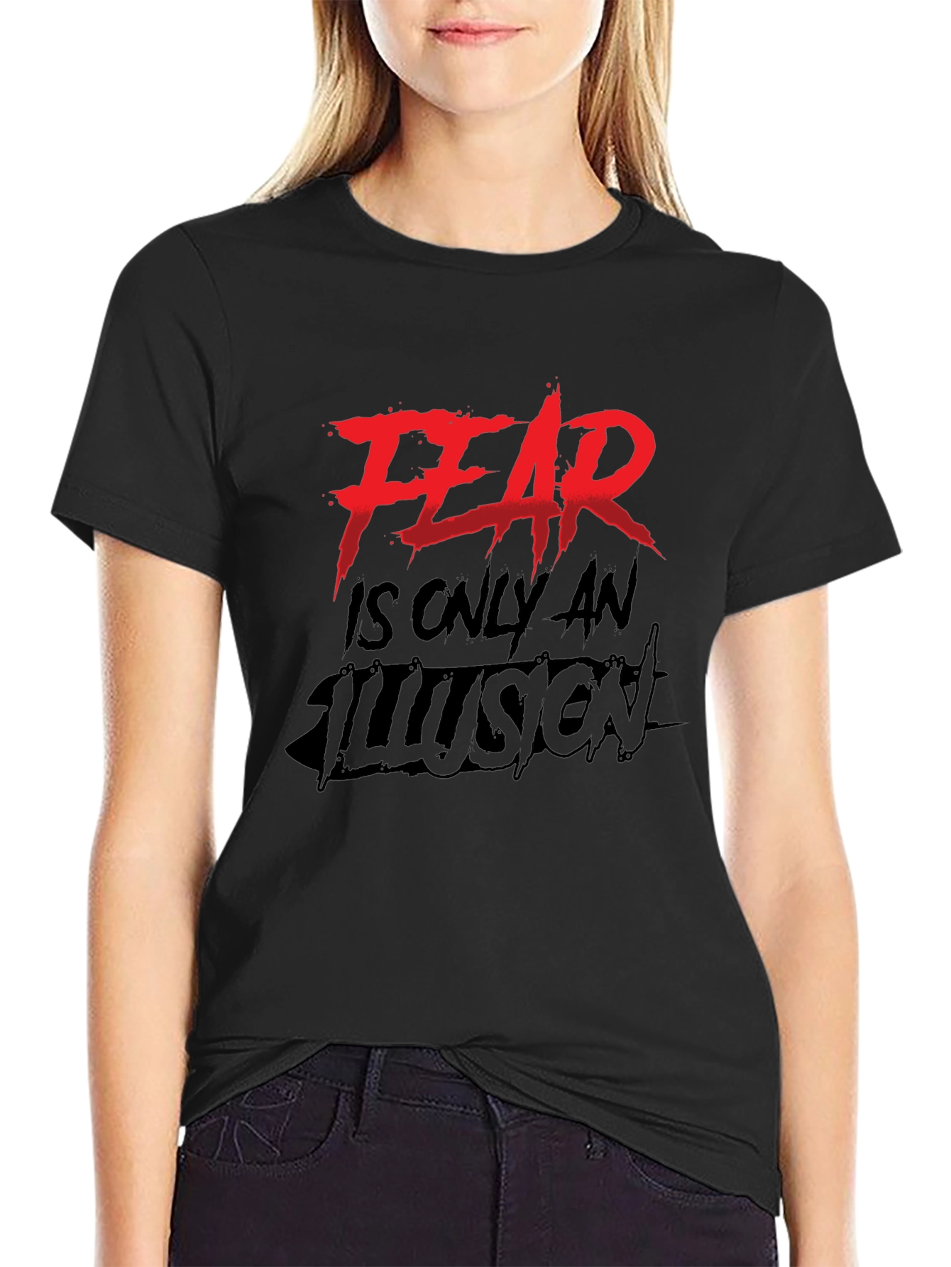 Black Fear Is Only An Illusion Black Graphic Tee view 2