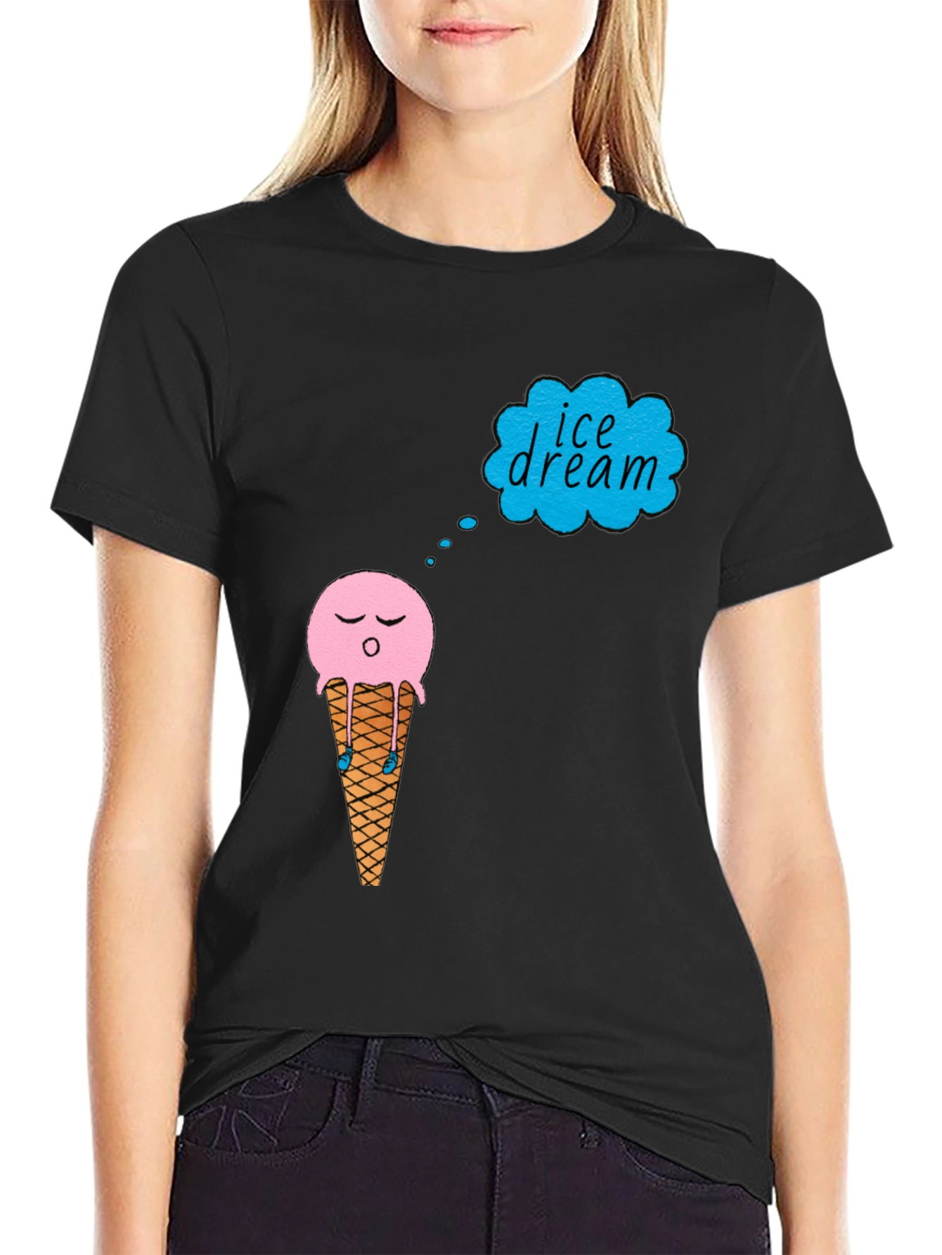 Black Ice Cream Dream T-Shirt - Black Cotton Tee view 2