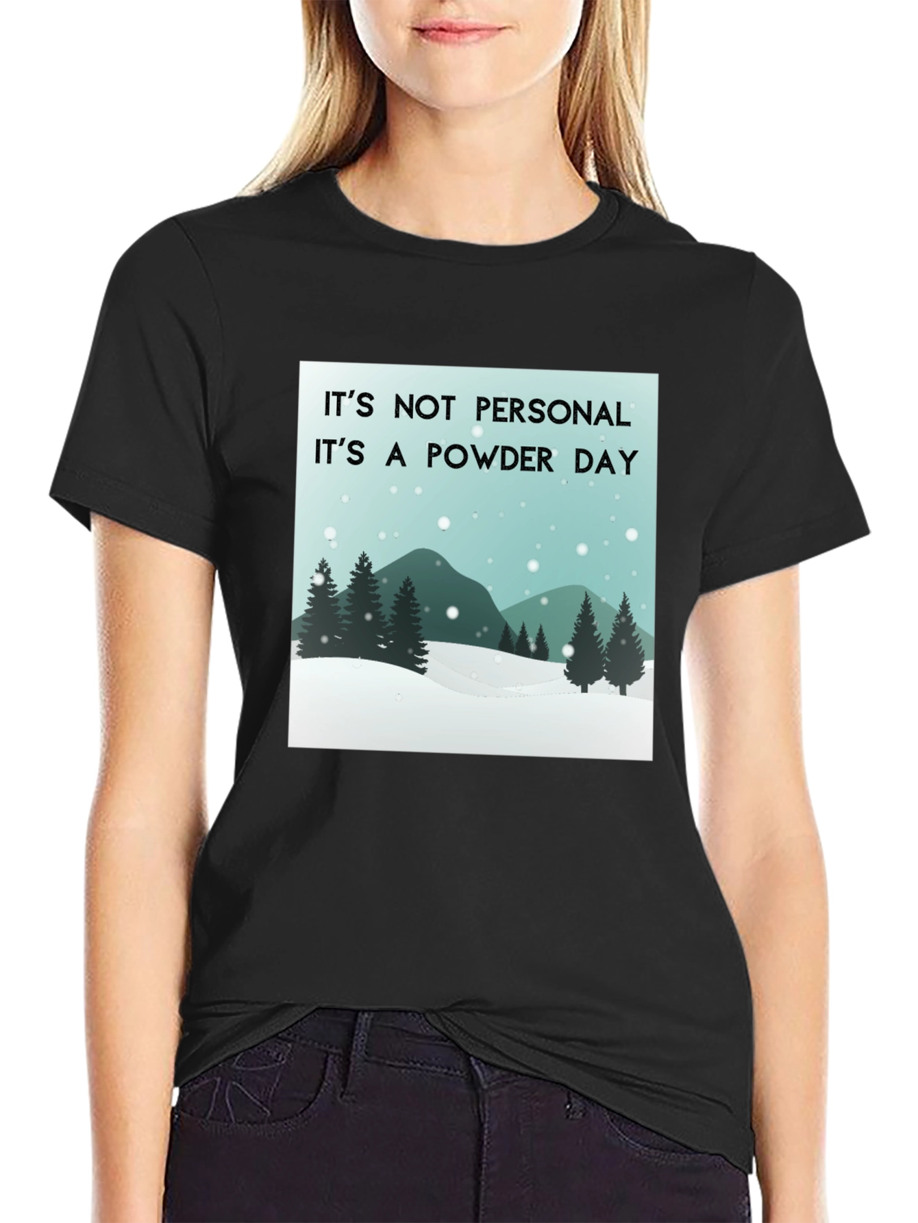 Black Powder Day Graphic Tee - Skiing Snowboarding Shirt view 2