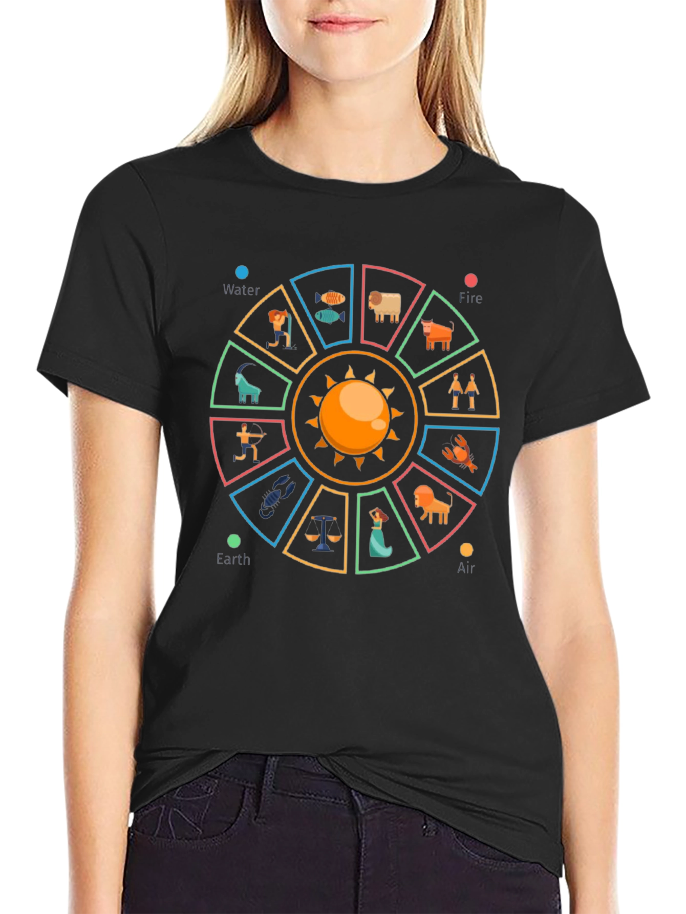 Black Zodiac Wheel Graphic Tee - Astrology Lover's Shirt view 2