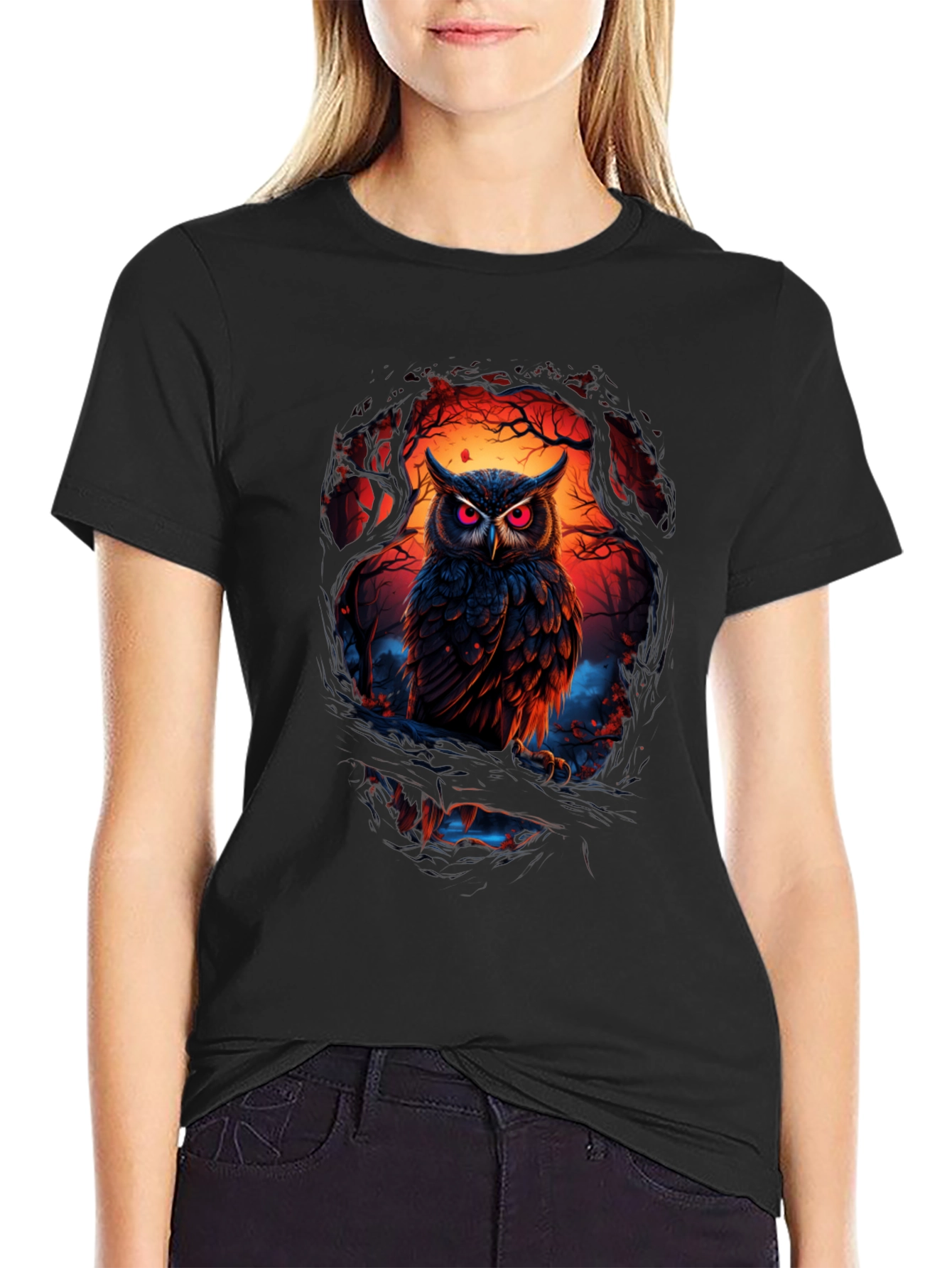 Owl Graphic Print Tee - Men's Black T-Shirt - 2