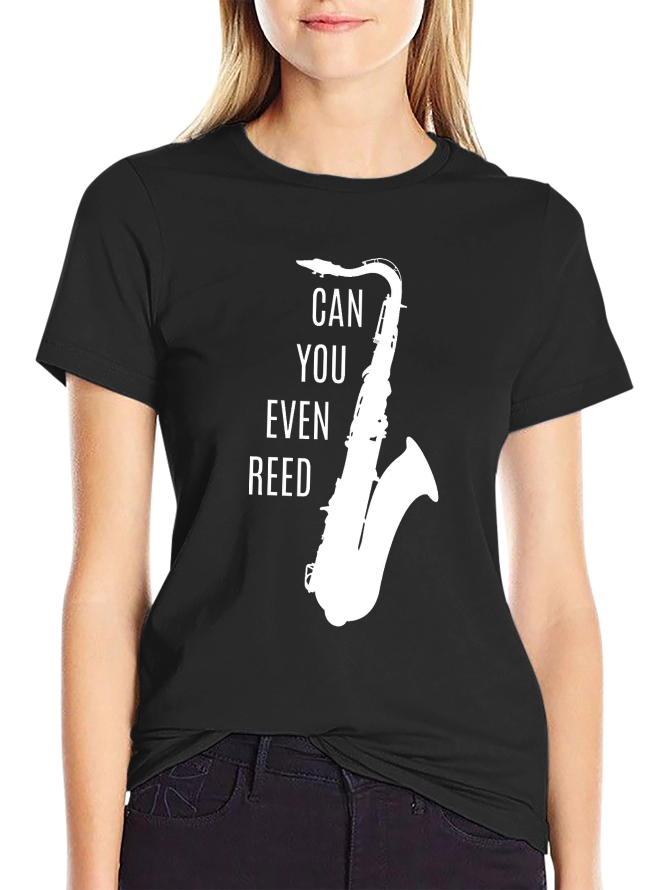 Black Can You Even Reed T-Shirt - Musician Saxophone Player Tee view 2