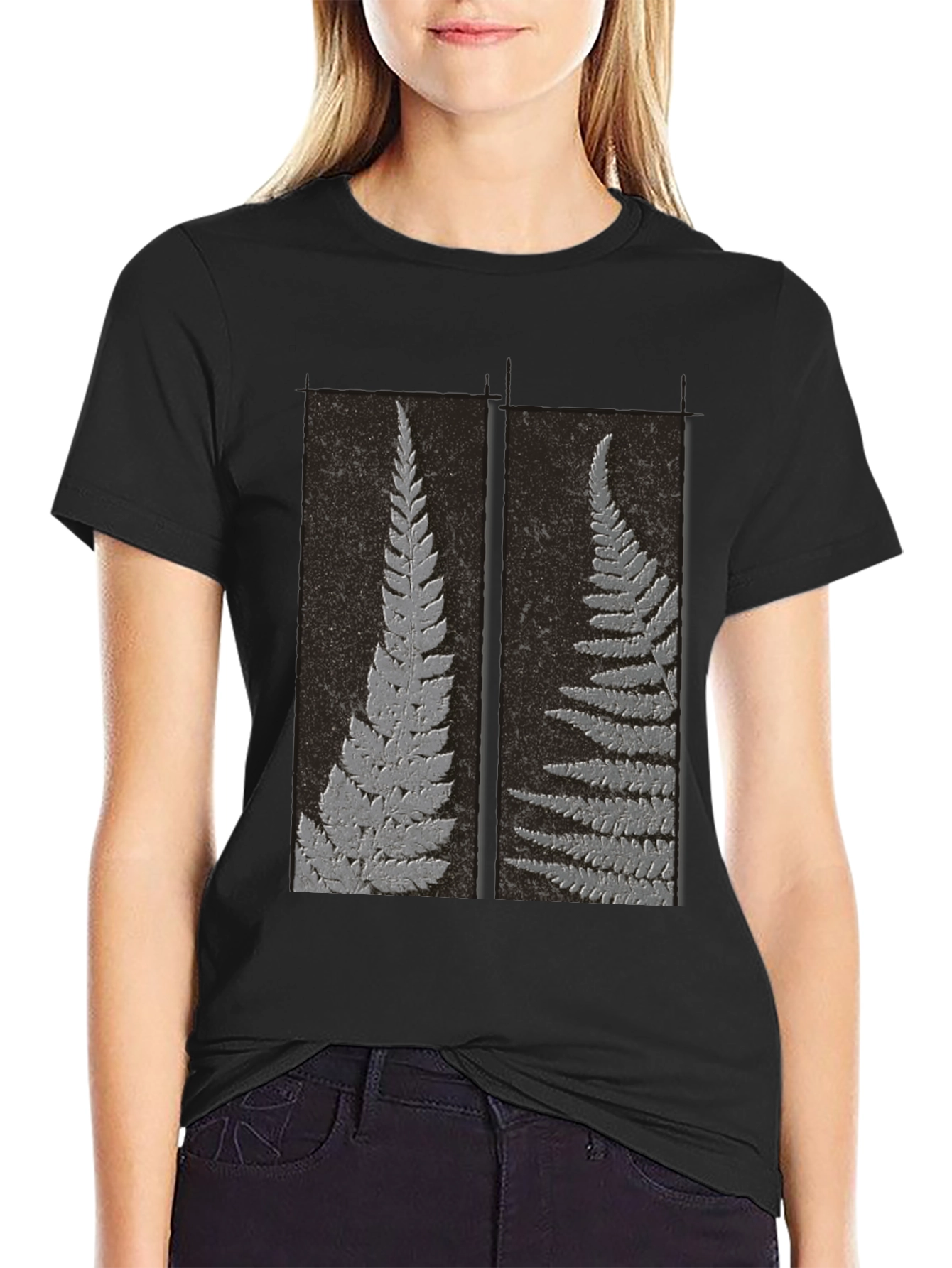 Black Fern Fossil Print Tee - Black Cotton Blend view 2