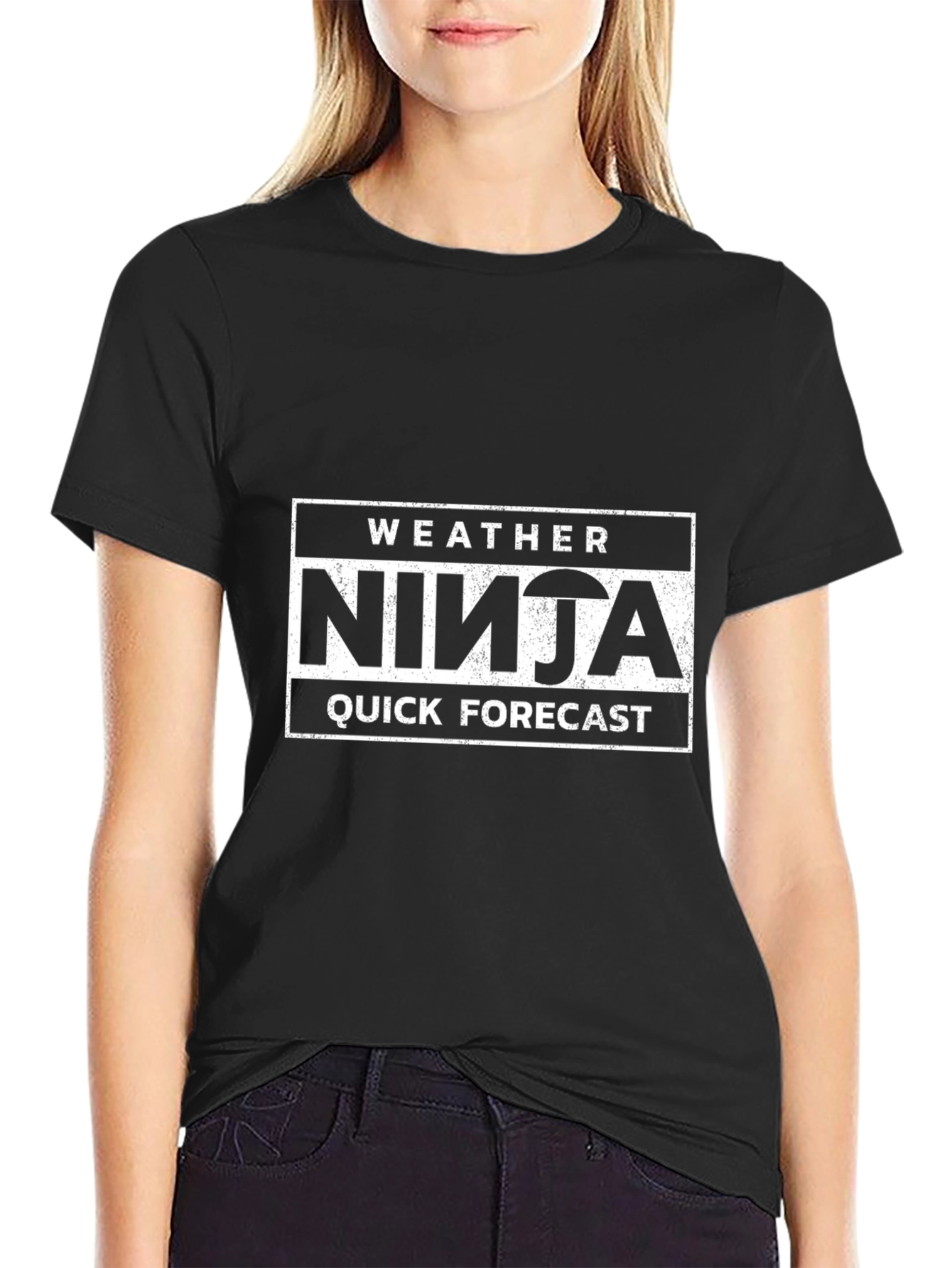 Black Weather Ninja Quick Forecast Black T-Shirt view 2