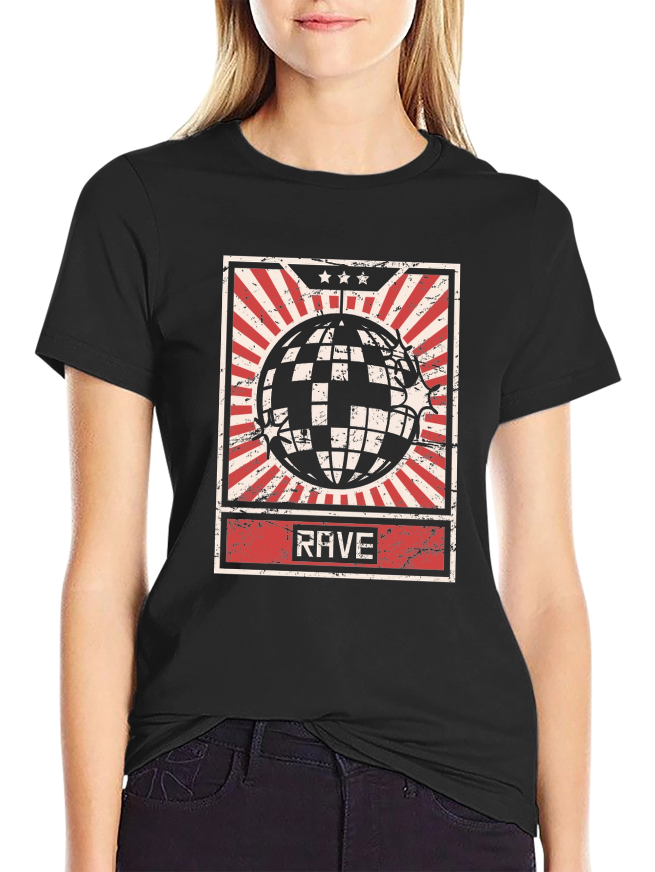 Black Rave Retro Disco Ball T-Shirt view 2